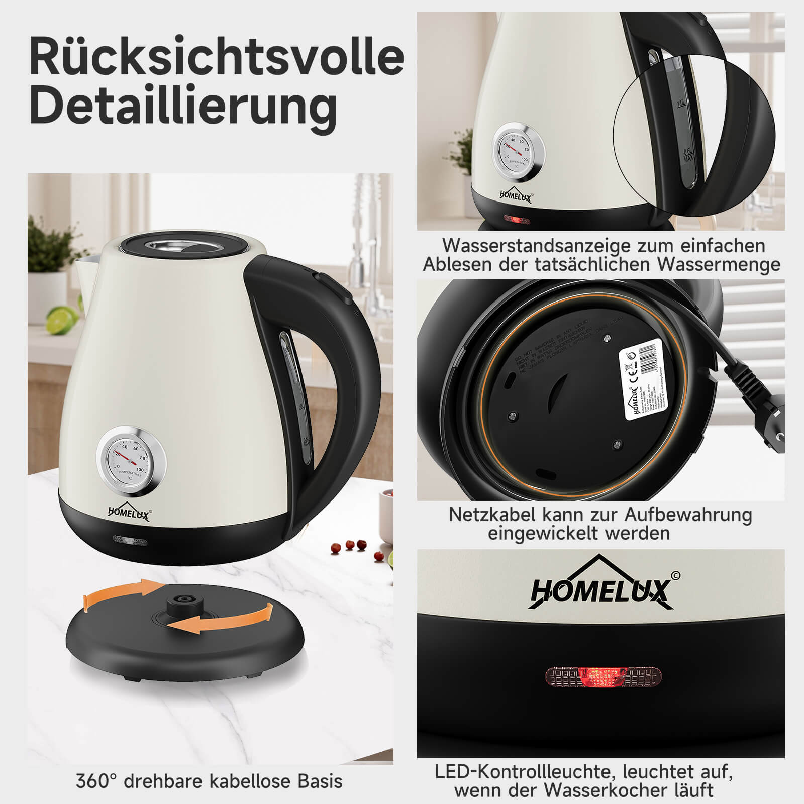 Umweltfreundlicher Wasserkocher ohne Plastik im Innenraum