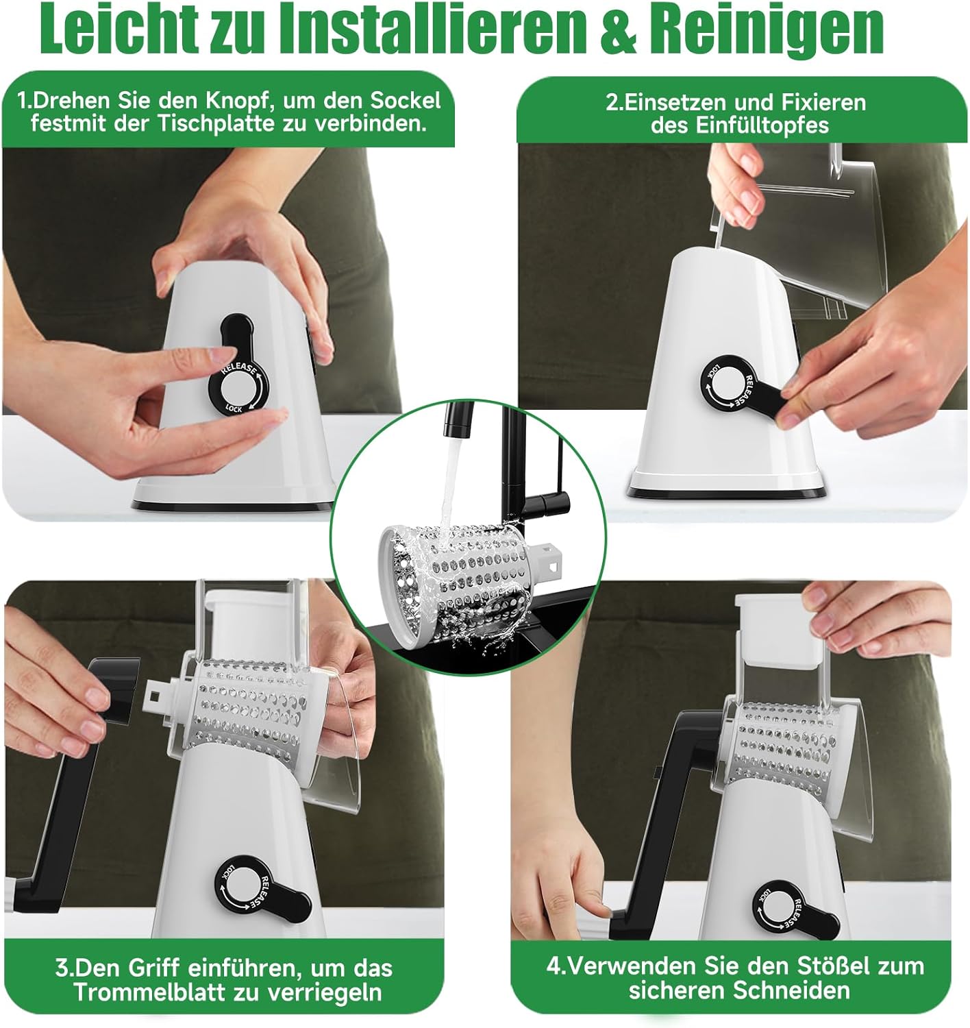 HOMELUX Universal-Reibe Drehscheibenreiber Handkurbel 3-fach Gemüse- und Käse