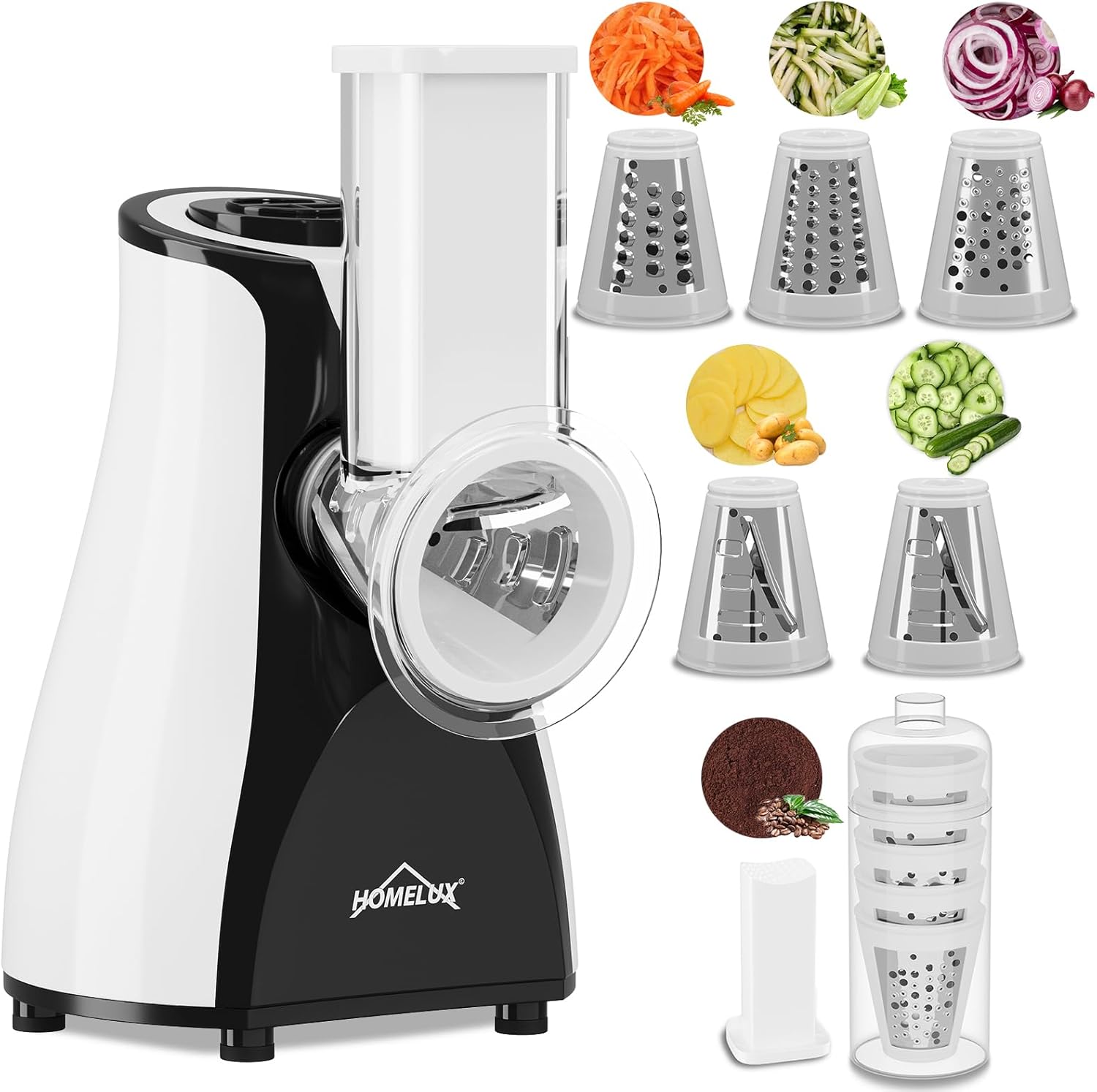 HOMELUX Elektr Gemüseschneider 5-fach Reibe Käse- & Gemüsehobel 5 Trom – homelux-shop