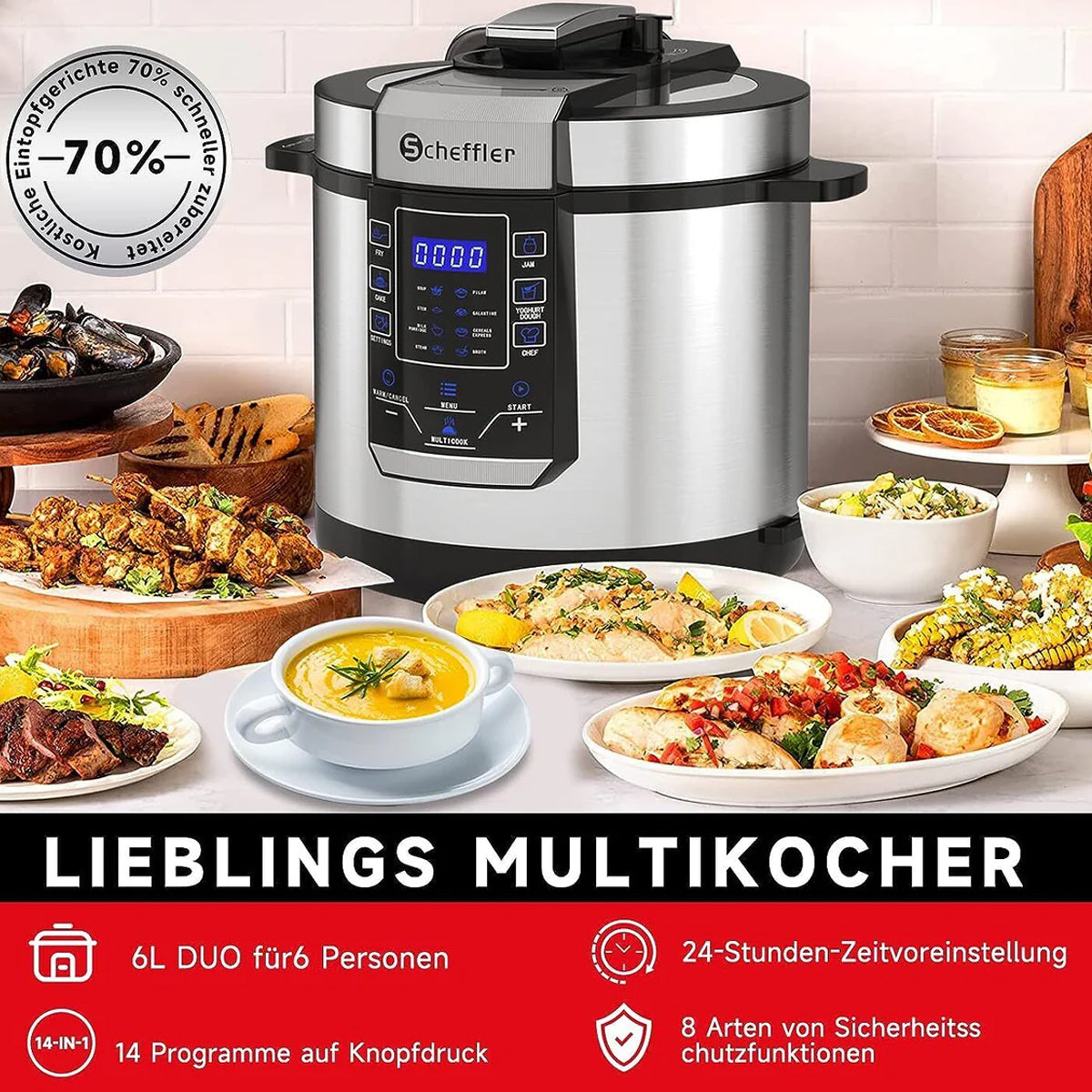 Multikocher 6L 1000W Edelstahl Reiskocher Schnellkochtopf Dampfgarer Reis