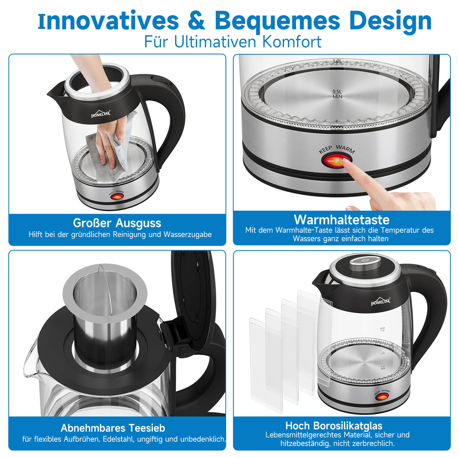 Sicherer Teekocher mit Abschaltfunktion bei leerem Behälter