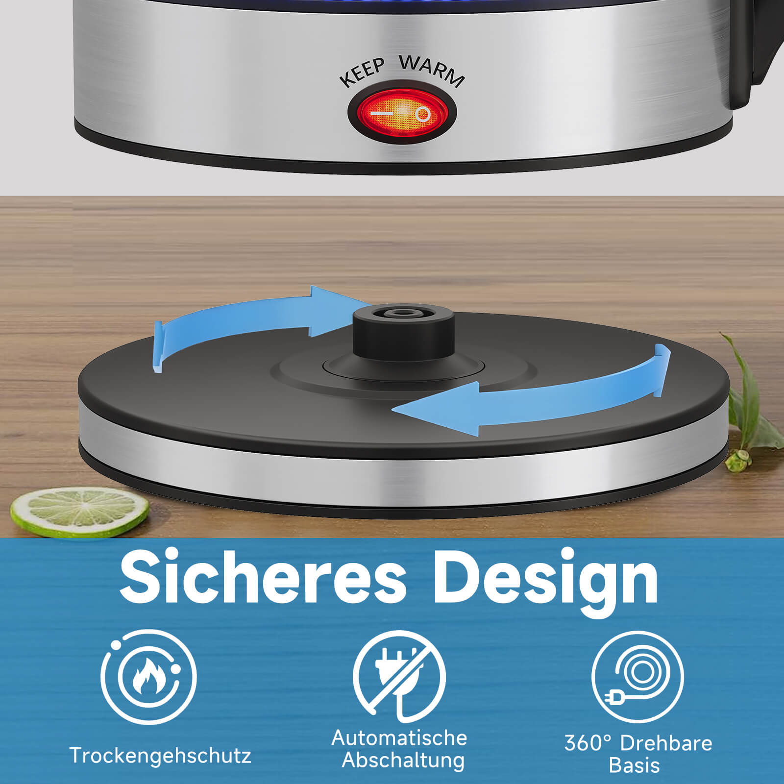 Energieeffizienter 2200W Teekocher mit Warmhalteoption