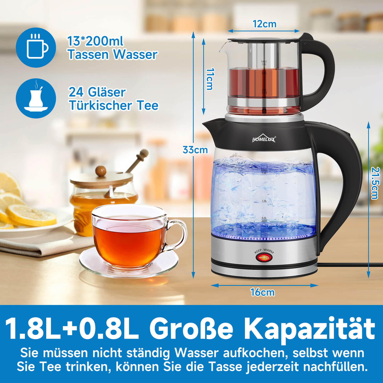Wasserkocher mit ergonomischem Griff und sicherem Stand