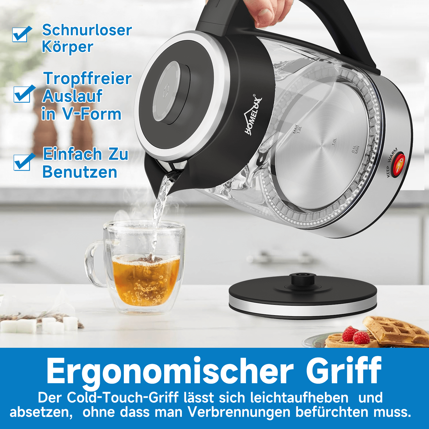 HOMELUX Teekocher mit energiesparender Heizfunktion