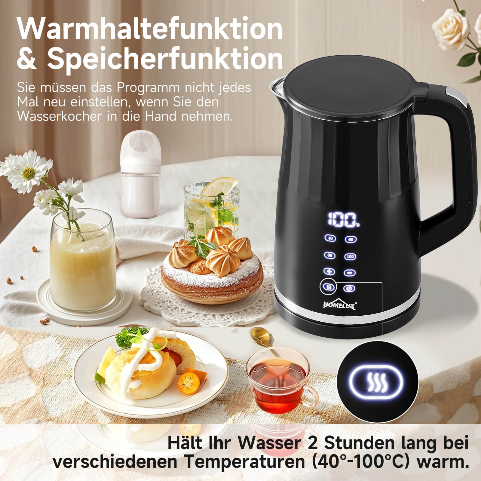 Wasserkocher mit 7 voreingestellten Temperaturen für Tee und mehr