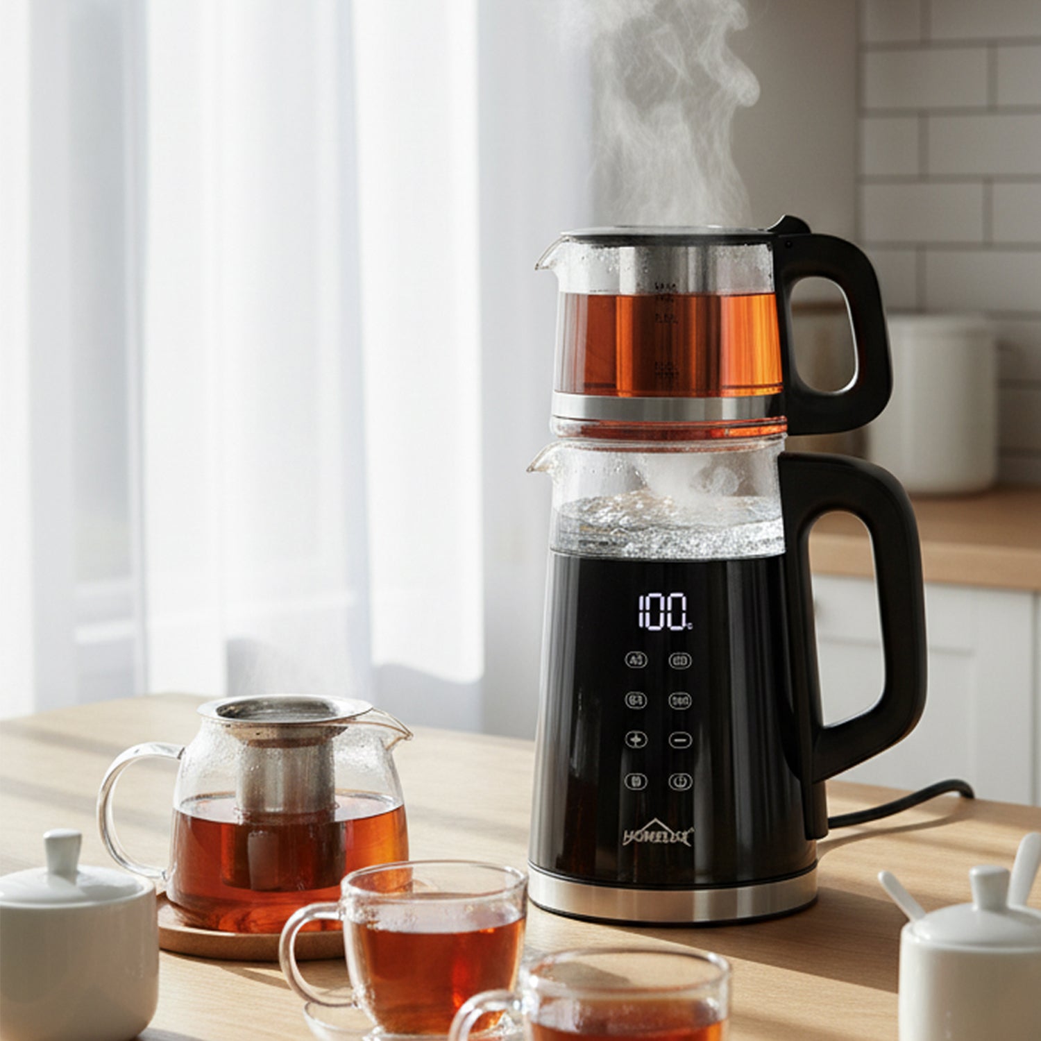 Wasserkocher Glas 2in1 Teekocher Edelstahl 2200W Teebereiter mit 4 Tem – homelux-shop
