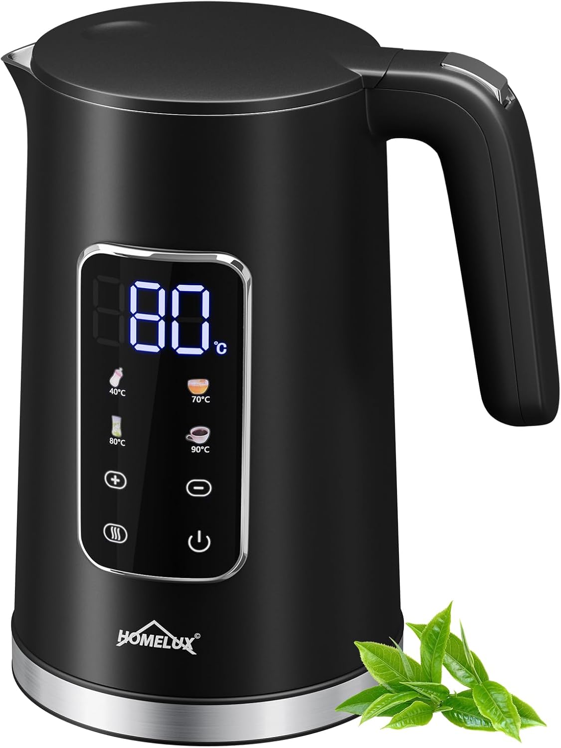 HOMELUX Digitaler Wasserkocher 1,7L mit Temperatureinstellung 40-100°C, 2200W, 100% Edelstahl Innen, Cool-Touch & Warmhaltefunktion