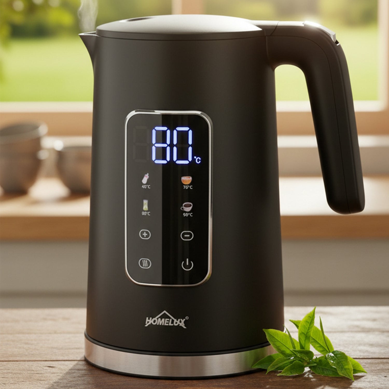 HOMELUX Digitaler Wasserkocher 1,7L mit Temperatureinstellung 40-100°C, 2200W, 100% Edelstahl Innen, Cool-Touch & Warmhaltefunktion