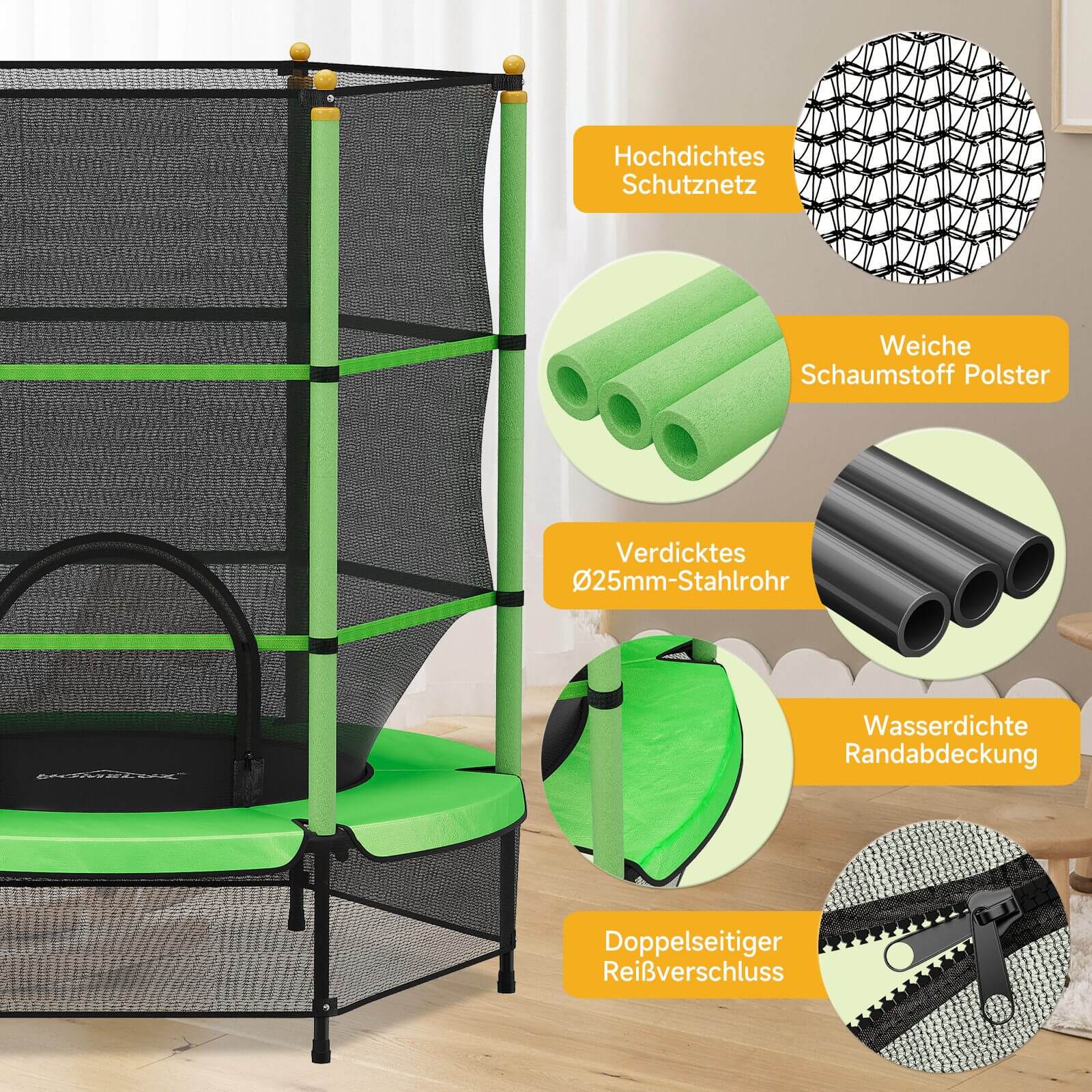 Kindertrampolin mit elastischen Seilen für sanfte Sprünge