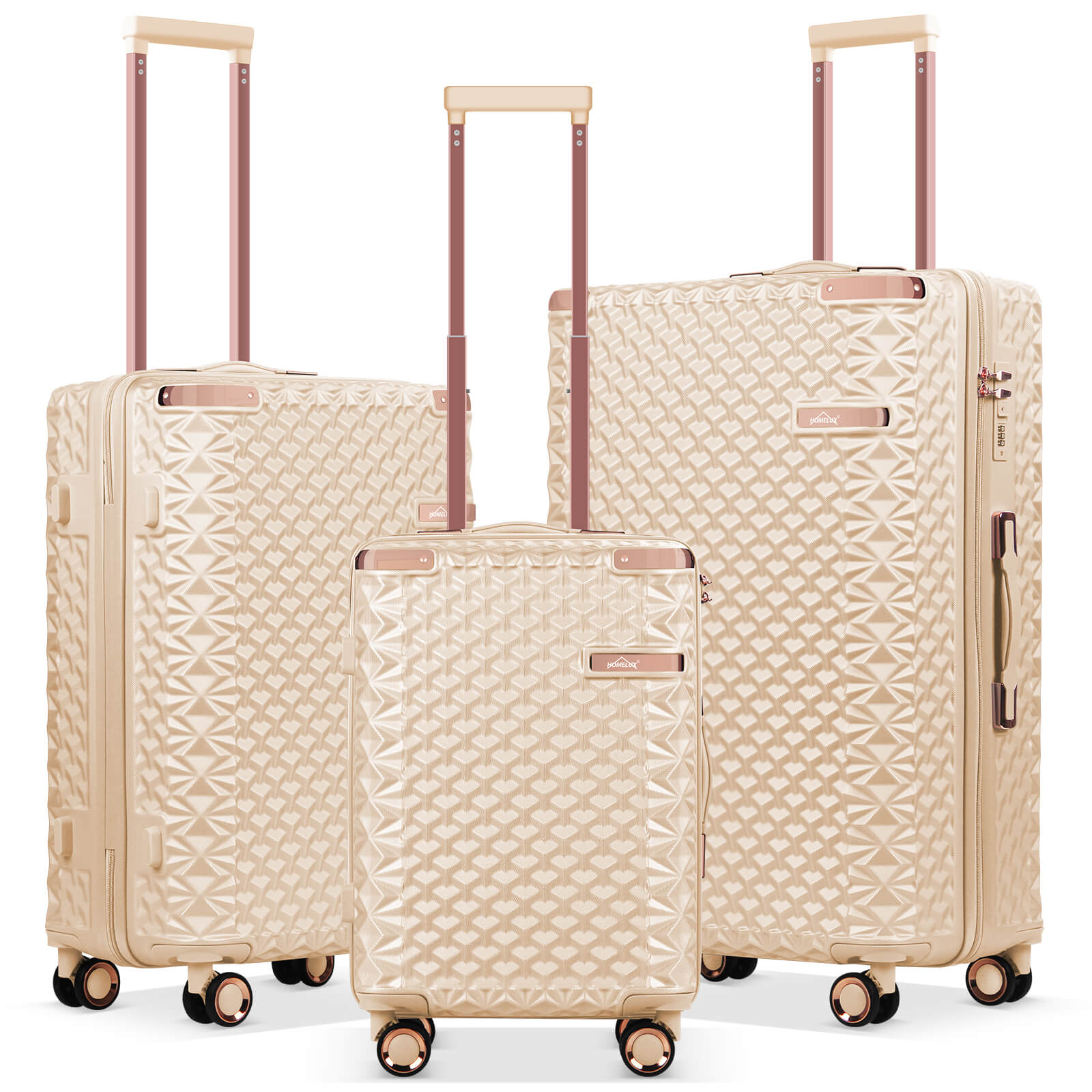 HOMELUX 3-teiliges Kofferset , Hartschalen-Reisekoffer, Leicht, ABS, Trolley-Rollkoffer, M-L-XL Hartschalenkoffer-Set