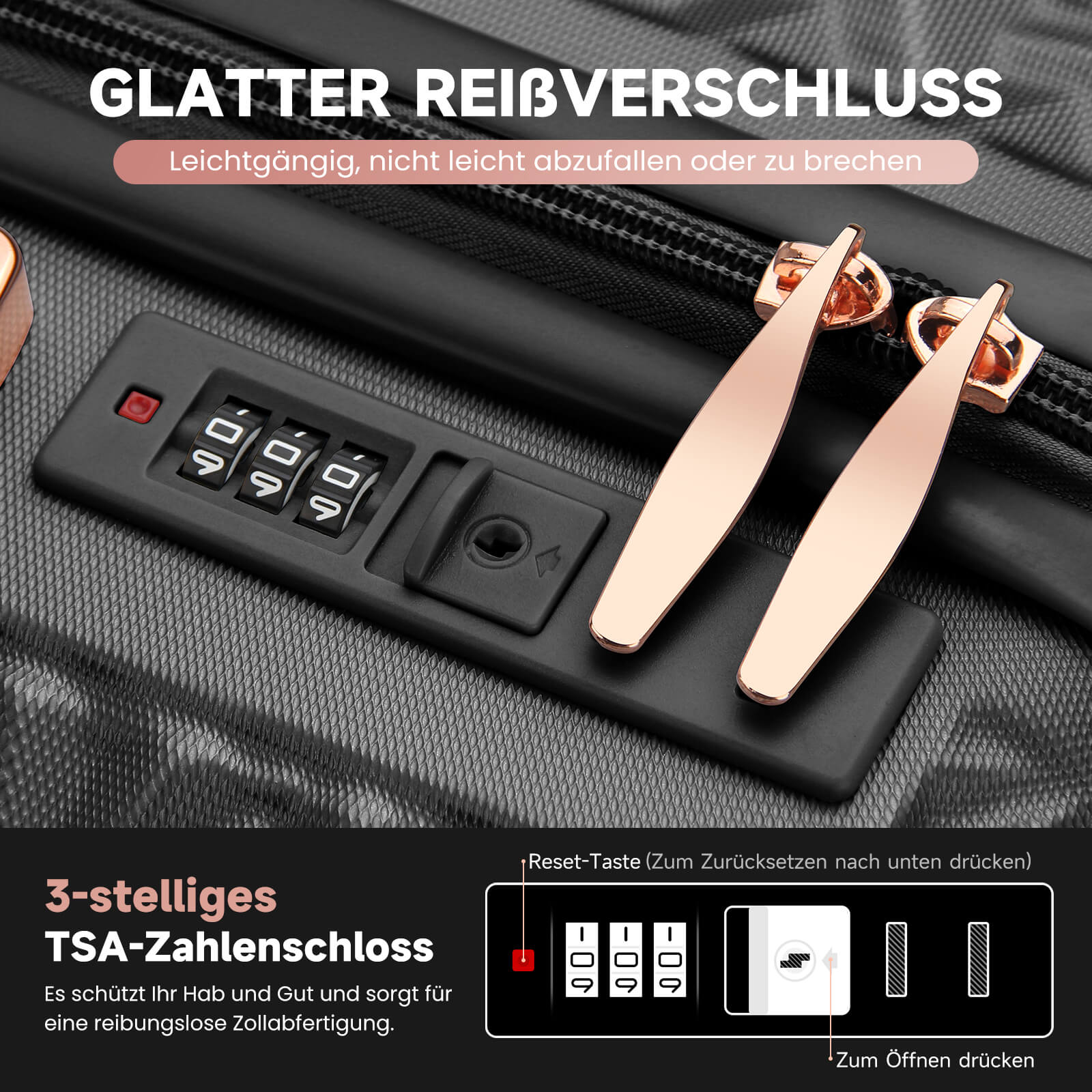 HOMELUX 3-teiliges Kofferset , Hartschalen-Reisekoffer, Leicht, ABS, Trolley-Rollkoffer, M-L-XL Hartschalenkoffer-Set