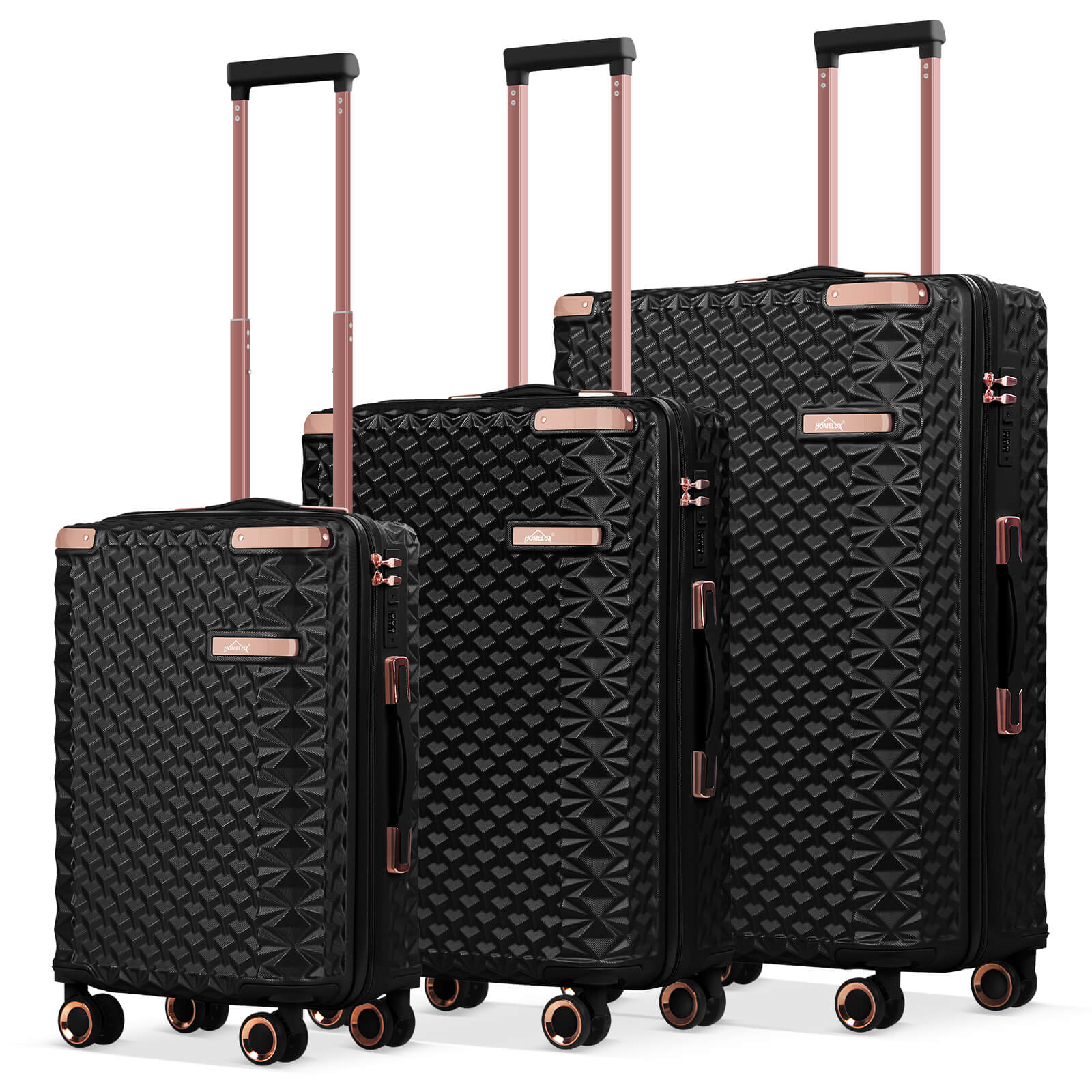 HOMELUX 3-teiliges Kofferset , Hartschalen-Reisekoffer, Leicht, ABS, Trolley-Rollkoffer, M-L-XL Hartschalenkoffer-Set