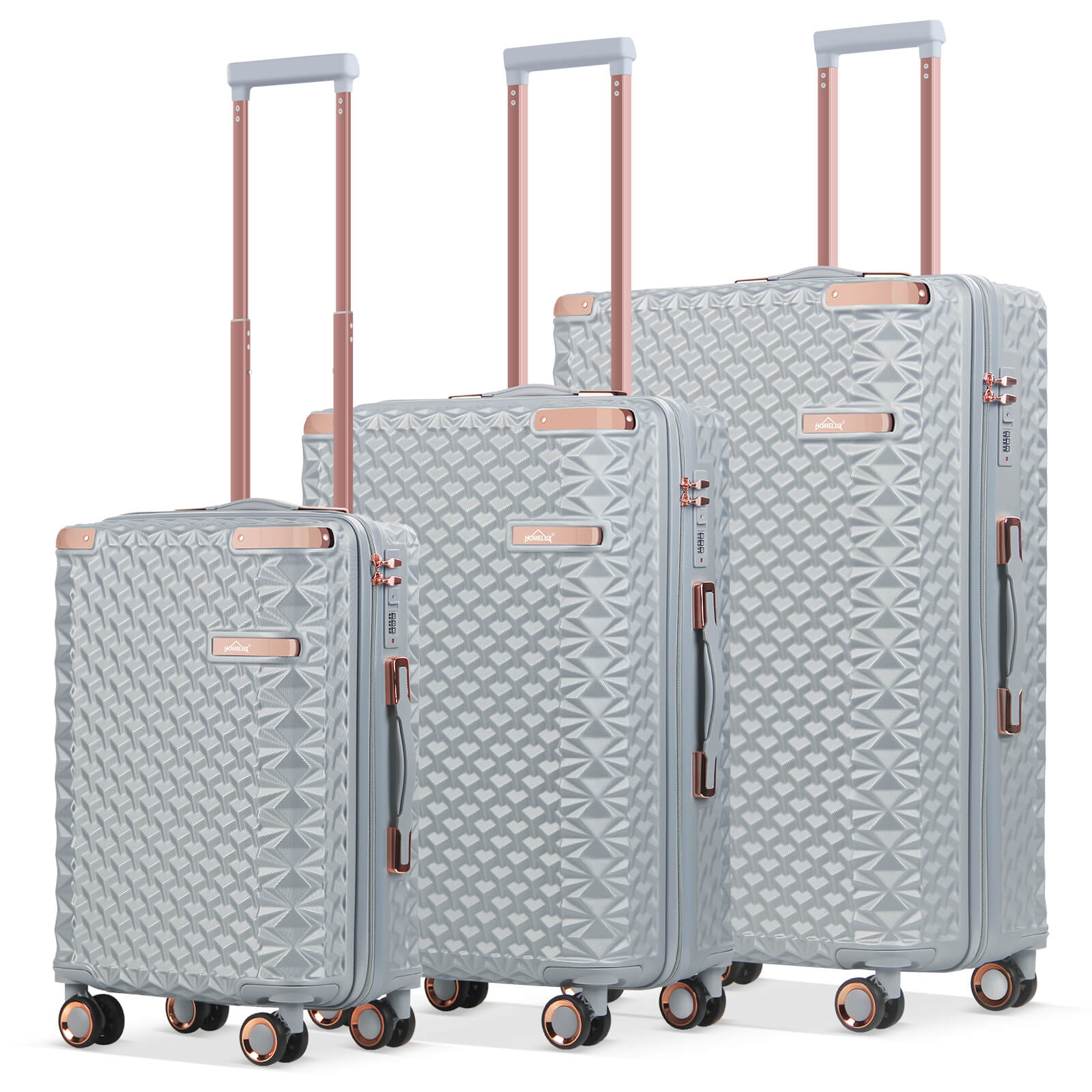 HOMELUX 3-teiliges Kofferset , Hartschalen-Reisekoffer, Leicht, ABS, Trolley-Rollkoffer, M-L-XL Hartschalenkoffer-Set
