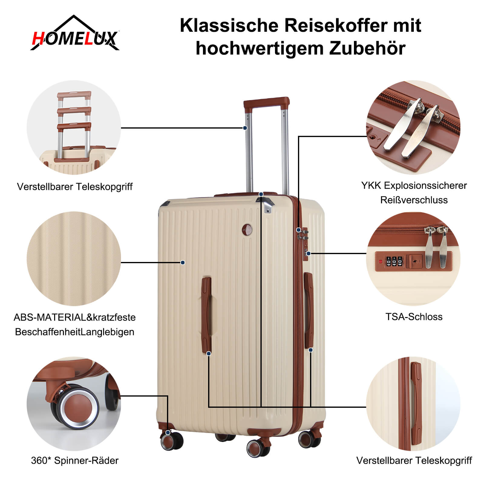 3 Teilig Reisekoffer Kofferset Hartschalen Kofferset mit Rollen Trolley Reisekoffer Set mit TSA-Schloss