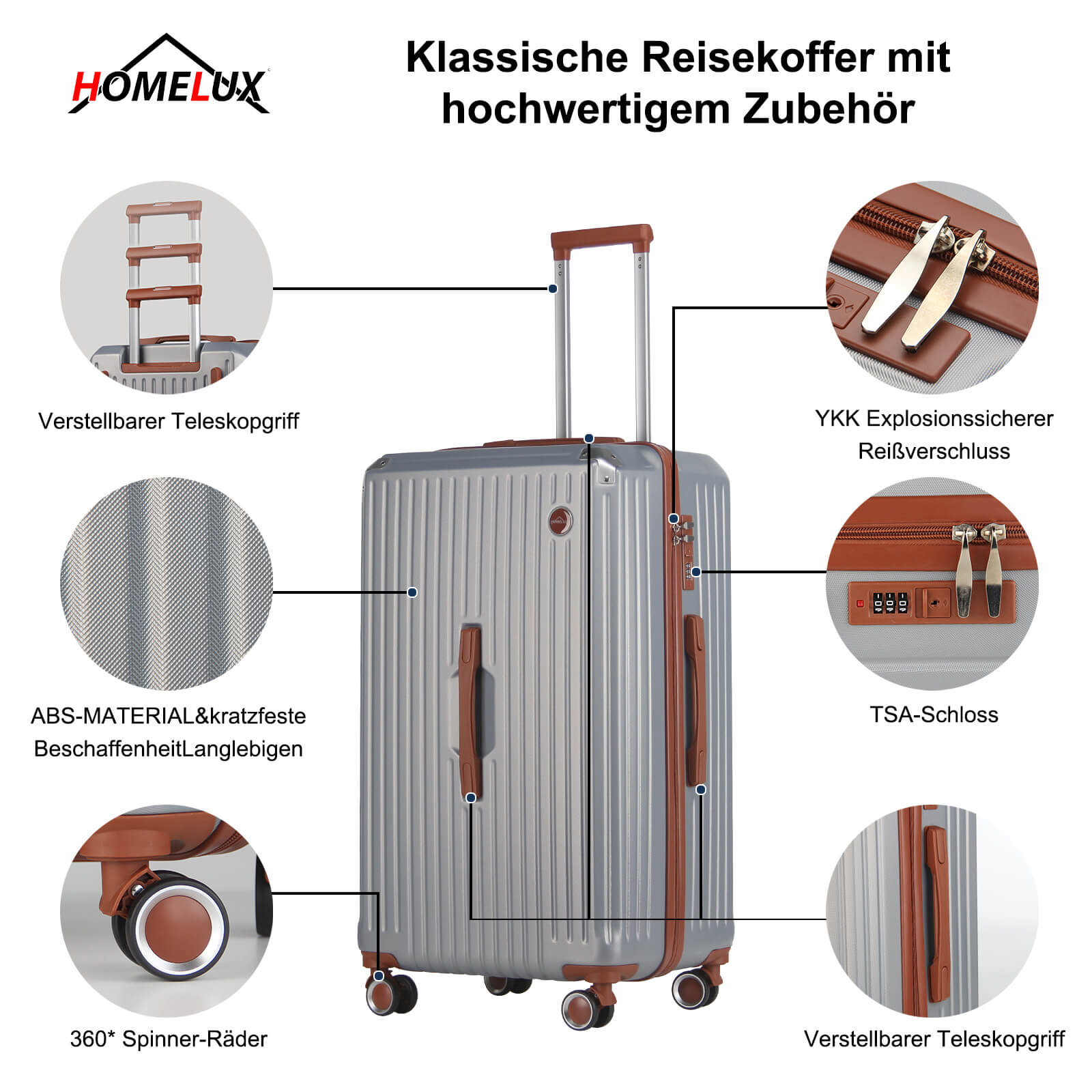 3 Teilig Reisekoffer Kofferset Hartschalen Kofferset mit Rollen Trolley Reisekoffer Set mit TSA-Schloss
