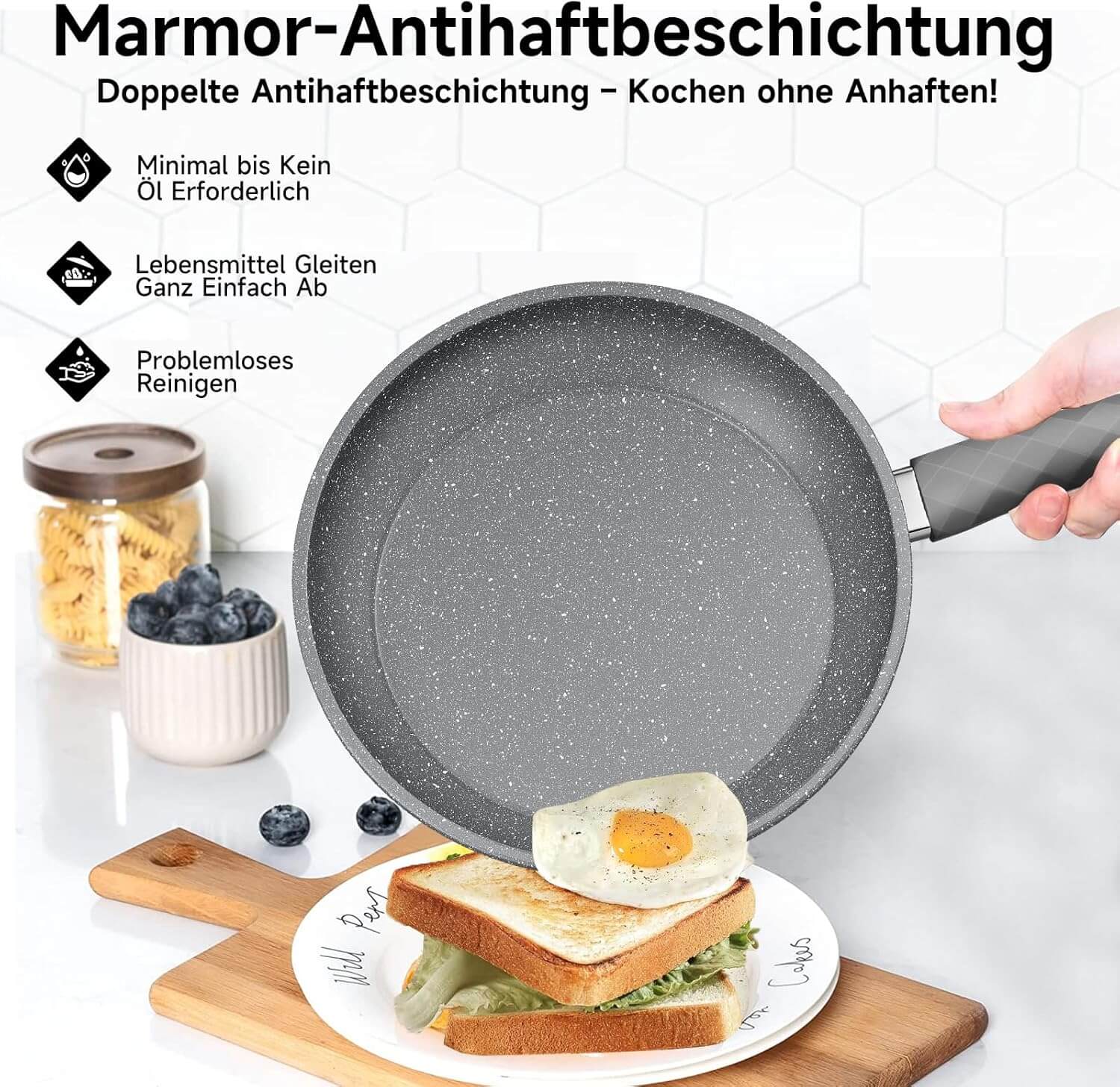 Praktisches Kochgeschirr-Set mit Glasdeckeln für bessere Sichtbarkeit