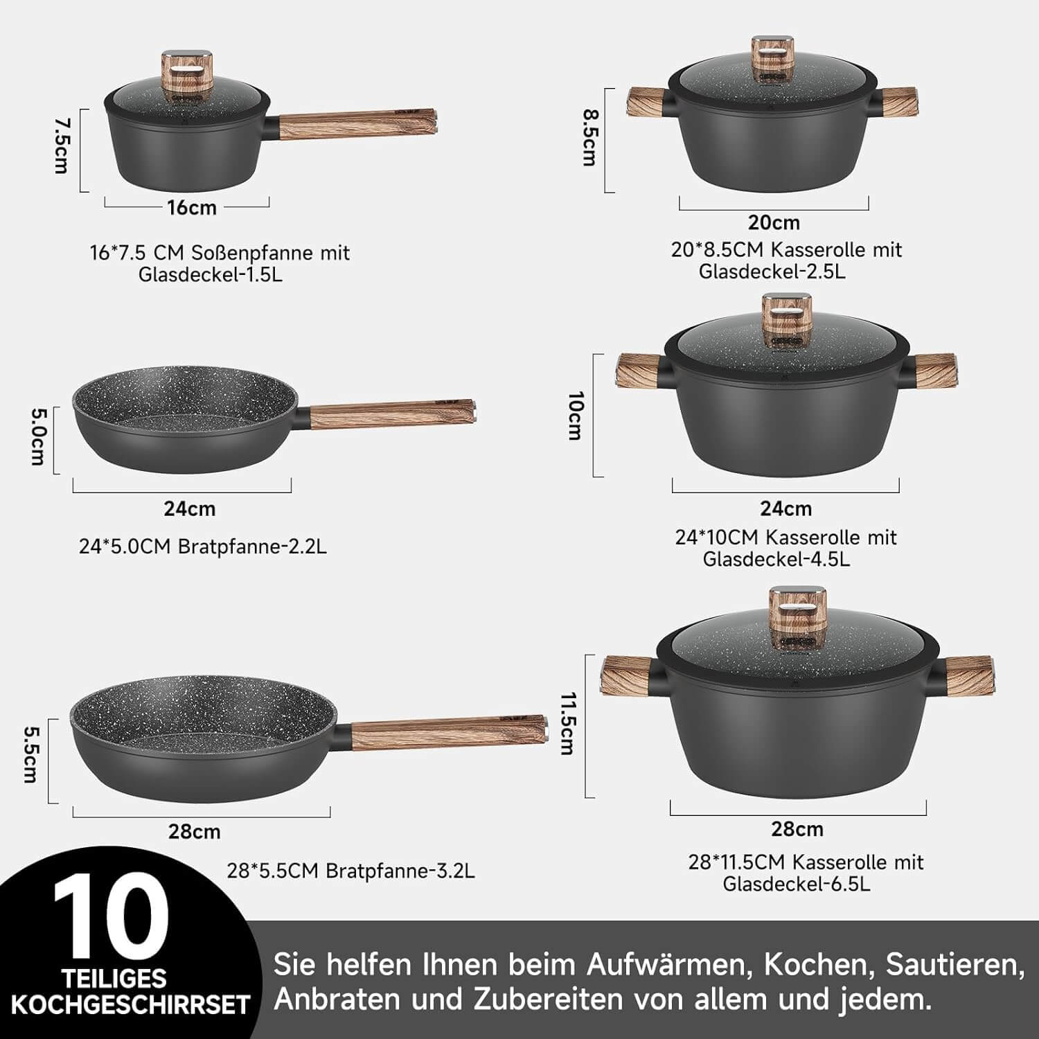 Modernes Kochgeschirr-Set für Induktion, Gas und Elektroherde