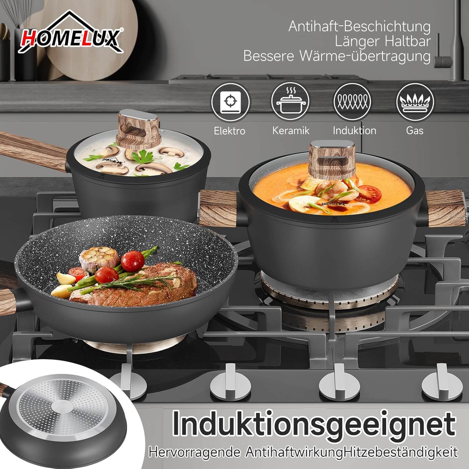 Hochwertiges Aluminium-Topfset für fettarmes Kochen