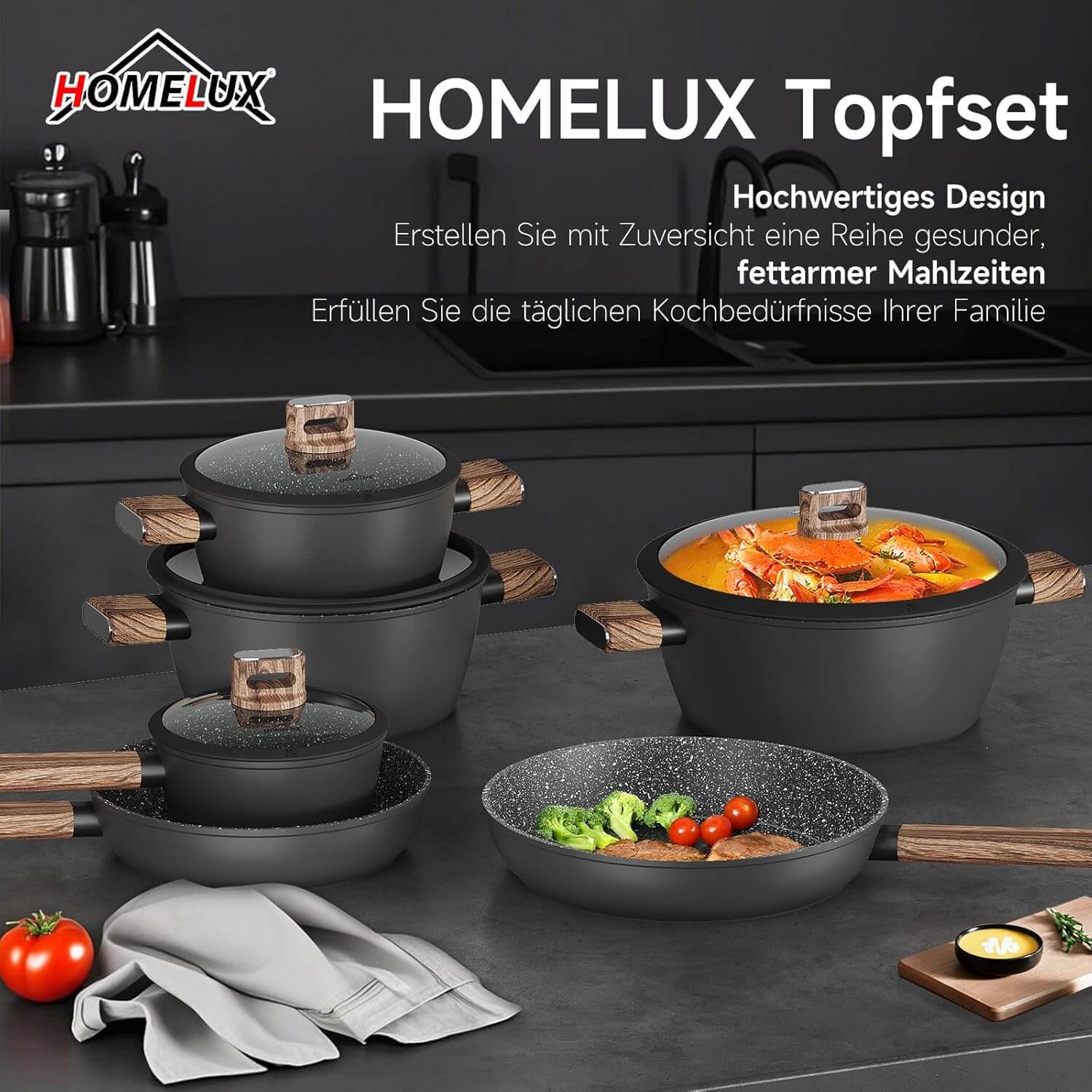 Topfset mit ergonomischen Griffen und langer Haltbarkeit