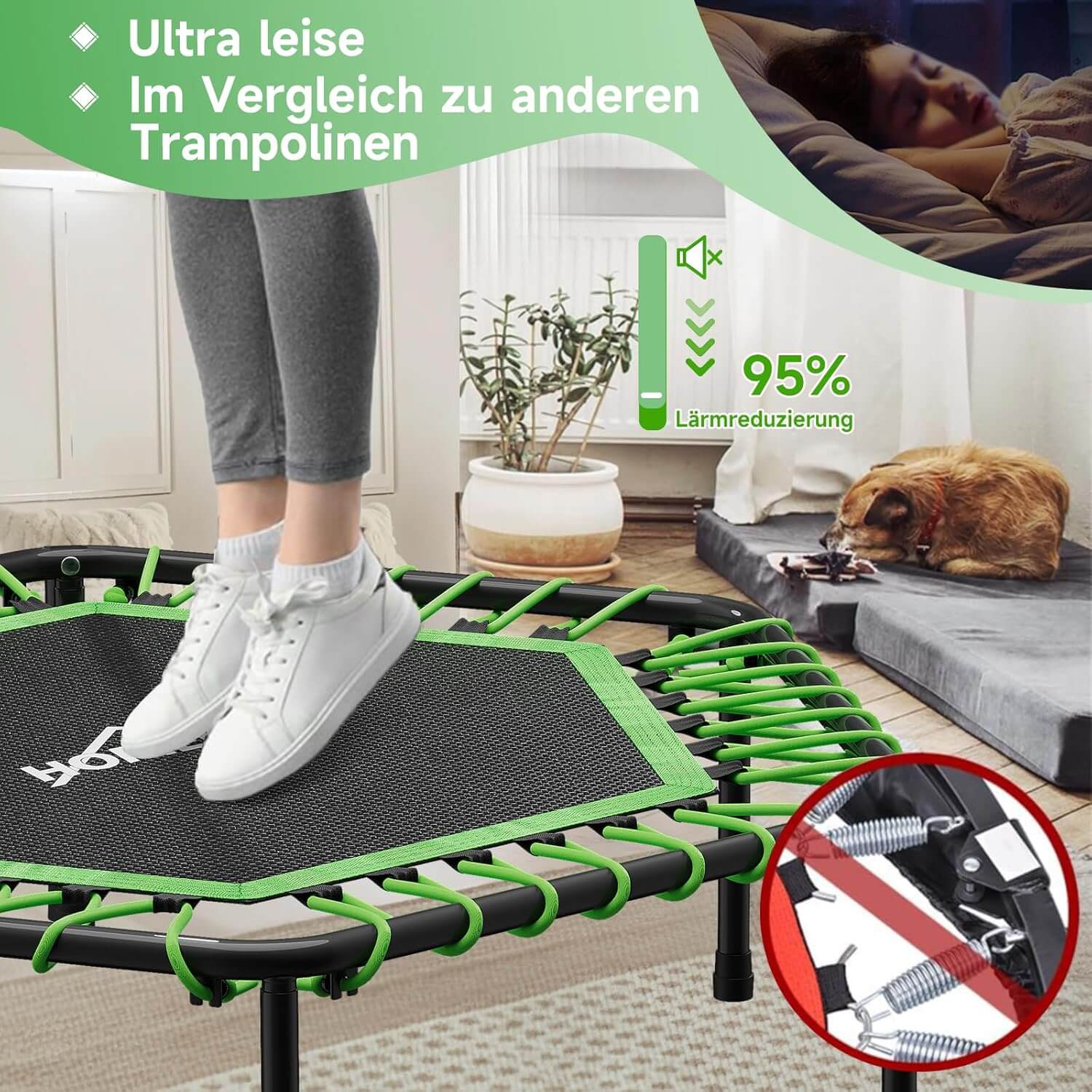 Geräuscharmes Trampolin für Fitness-Workouts zu jeder Tageszeit