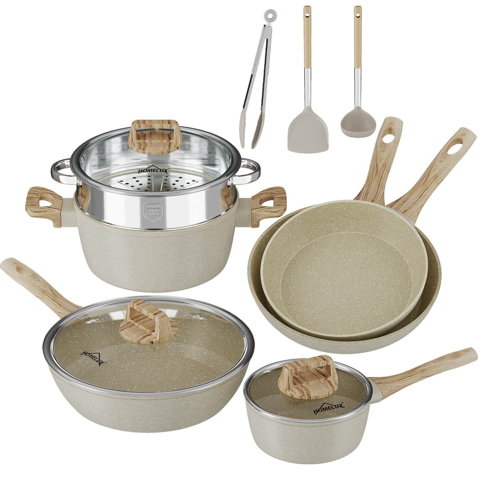 Schmortopf mit Dämpfeinsatz aus Edelstahl und Glasdeckel