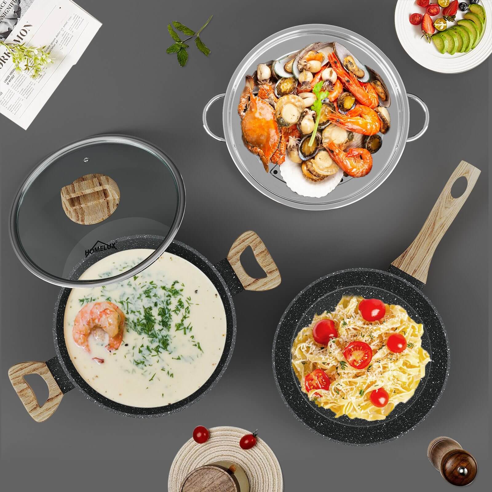 28 cm Bratpfanne mit Antihaft und Holzmasergriff