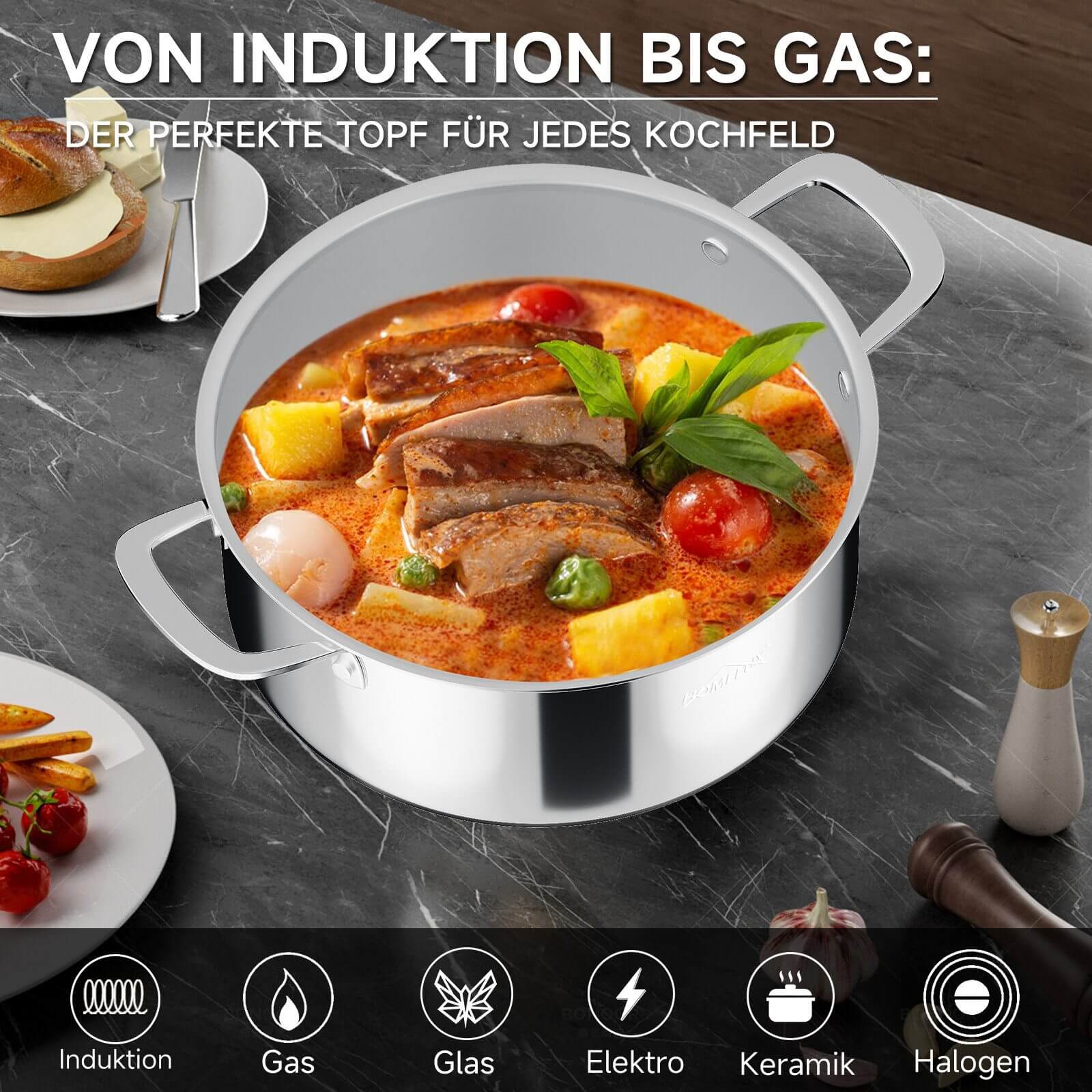 Edelstahl Suppentopf mit gleichmäßiger Hitzeverteilung