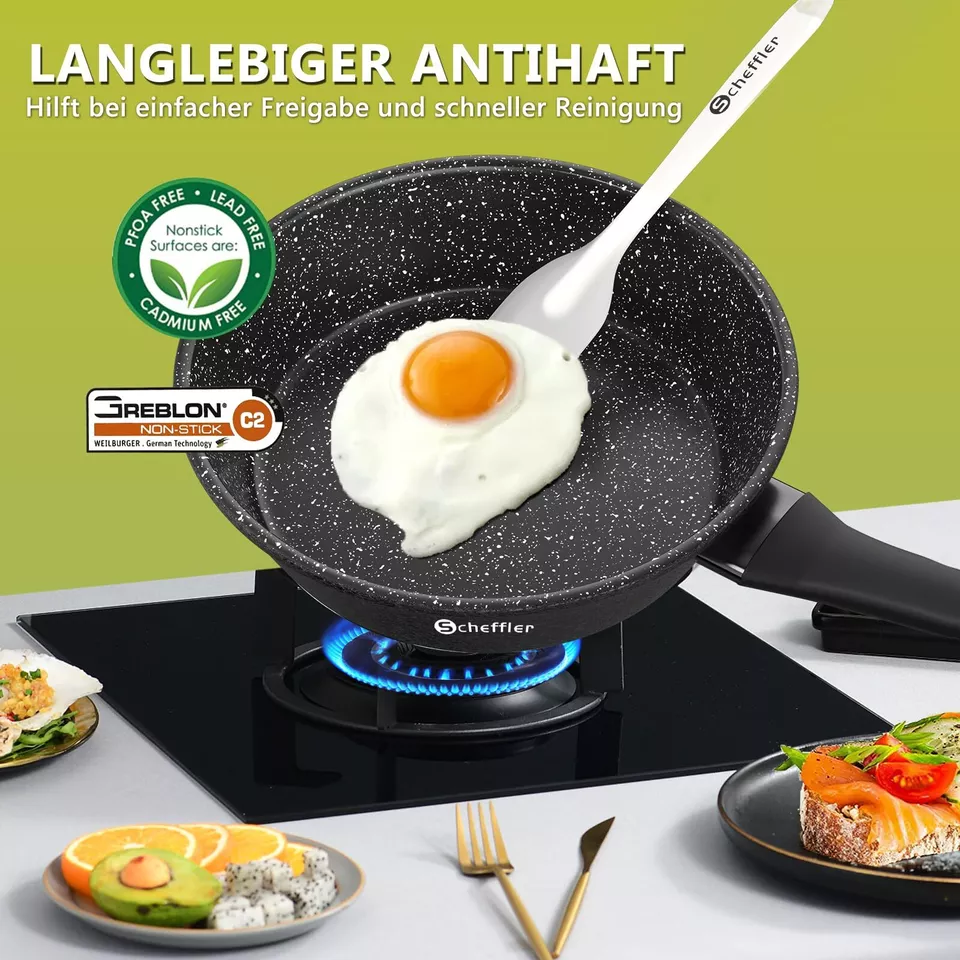 Scheffler 15tlg Topfset Pfannenset , Antihaftbeschichtung Induktions Kochtopf Glasdeckel