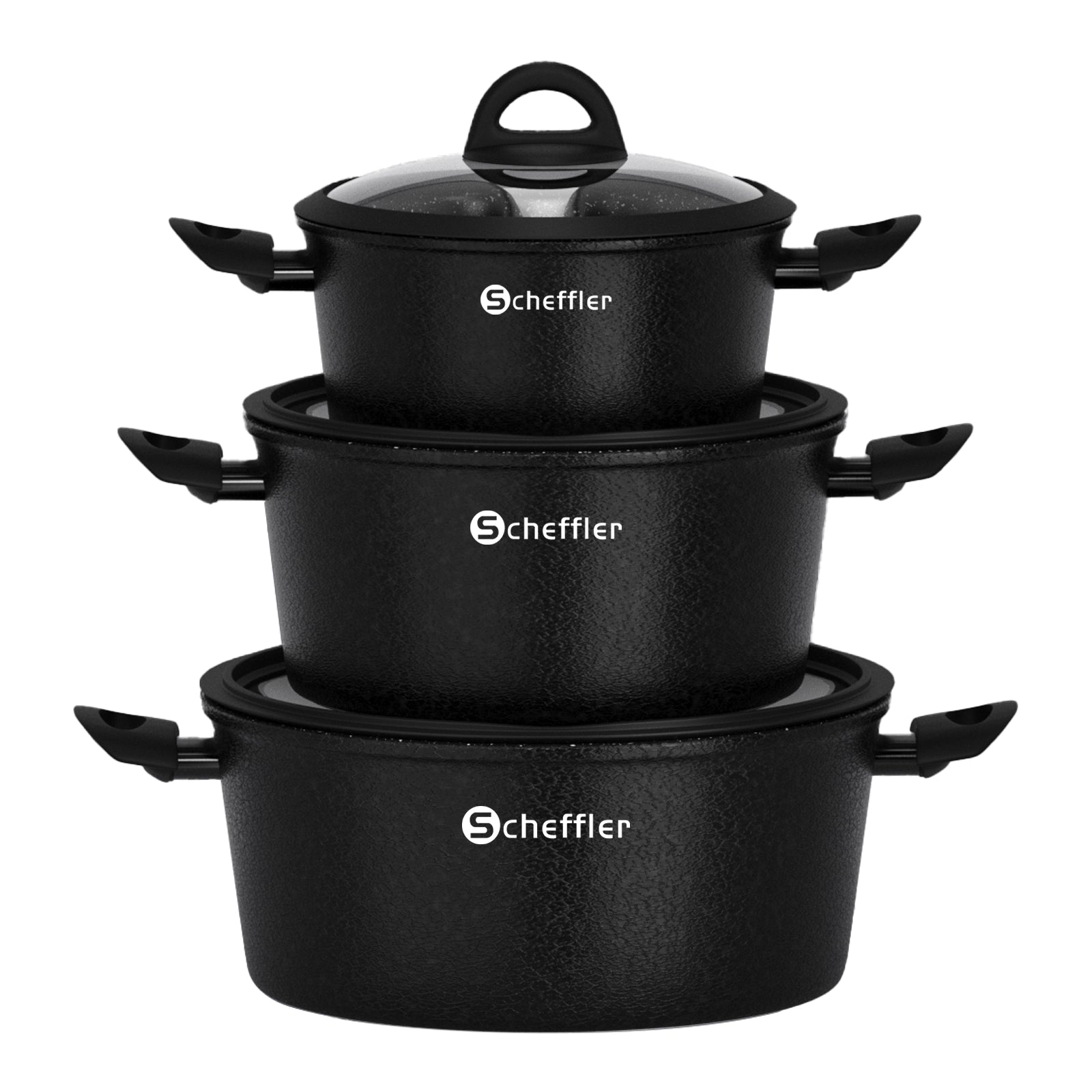 6-piece pot set induction non-stick coated pot set with glass lid