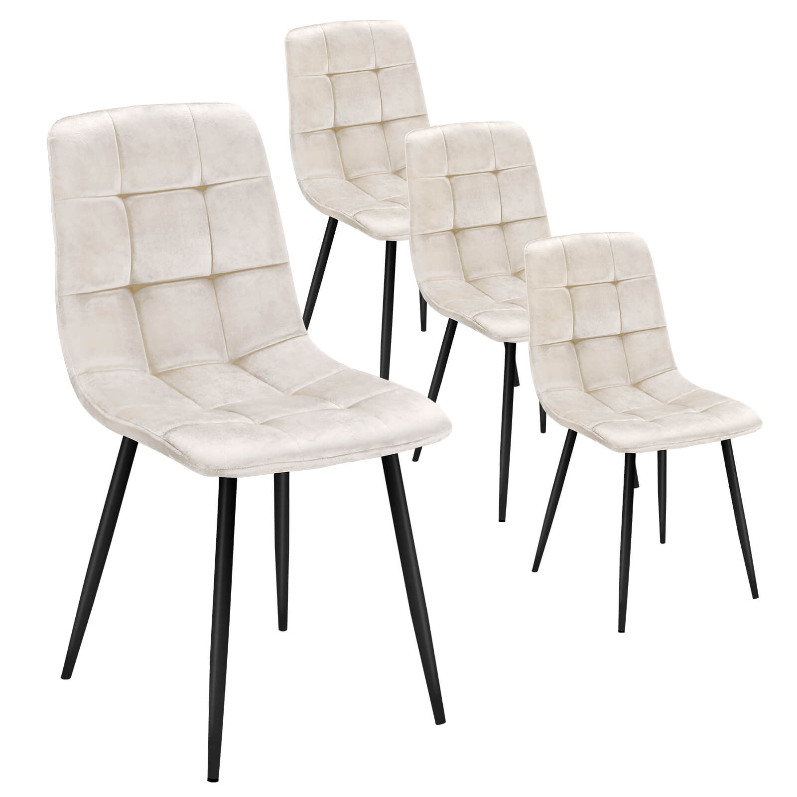 HOMELUX 4er Set Küchen Esszimmerstühle mit Rückenlehne & Samtbezug, ergonomische Sitzfläche, Metallbeine, 110 kg belastbar