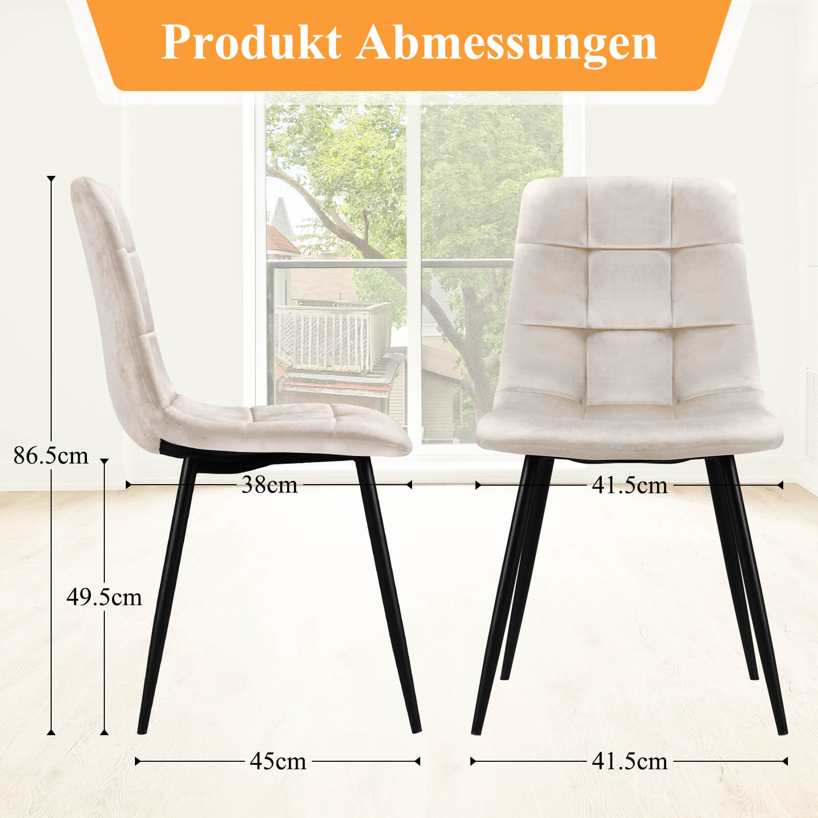 HOMELUX 4er Set Küchen Esszimmerstühle mit Rückenlehne & Samtbezug, ergonomische Sitzfläche, Metallbeine, 110 kg belastbar