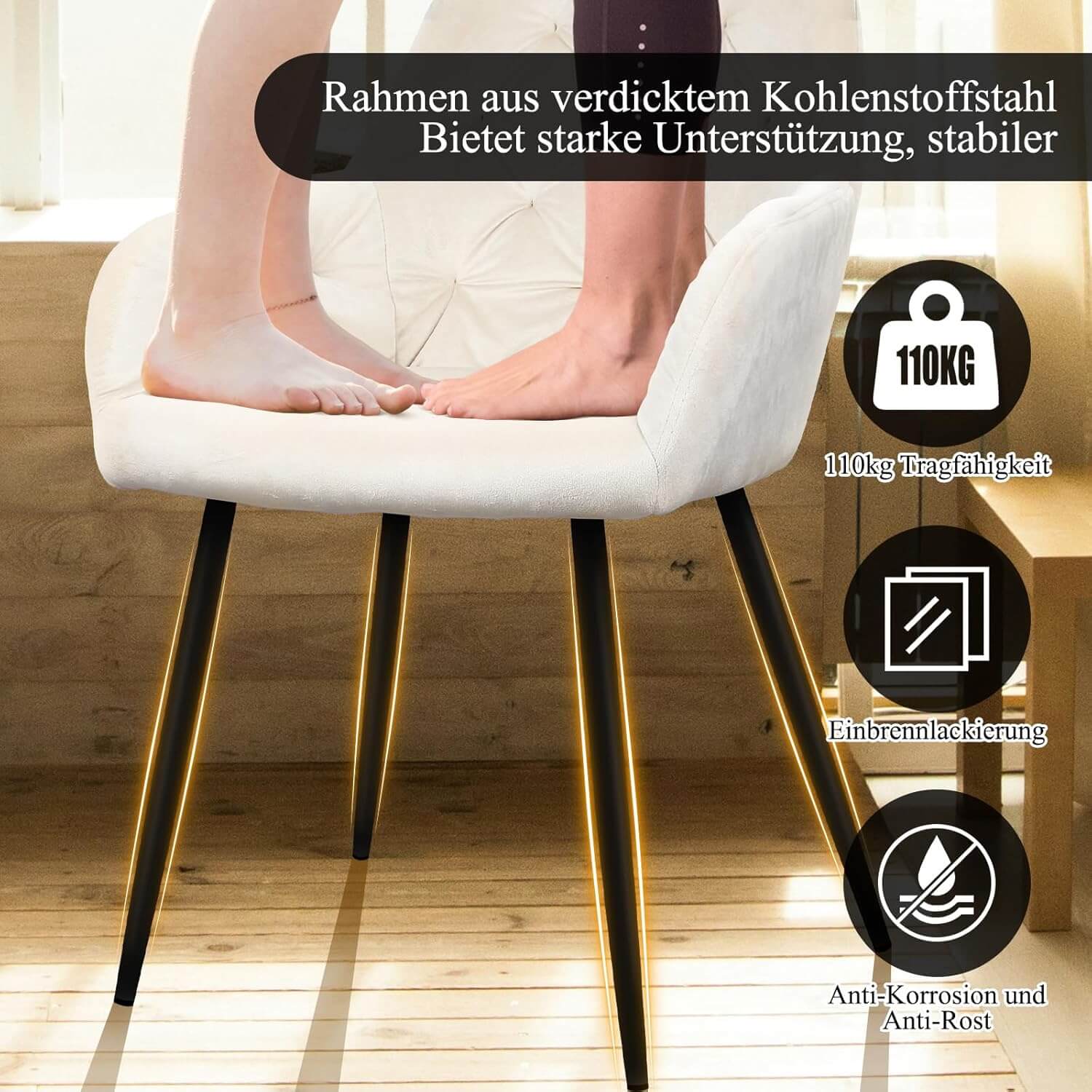 HOMELUX Esszimmerstuhl 2er Set, Polsterstuhl mit Armlehnen, Sitzfläche aus Samt & Metallbeine, Küchenstuhl Wohnzimmerstuhl Stühle