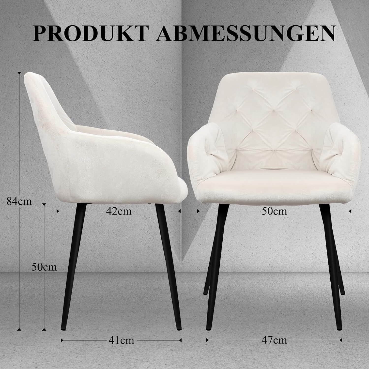 HOMELUX Esszimmerstuhl 2er Set, Polsterstuhl mit Armlehnen, Sitzfläche aus Samt & Metallbeine, Küchenstuhl Wohnzimmerstuhl Stühle