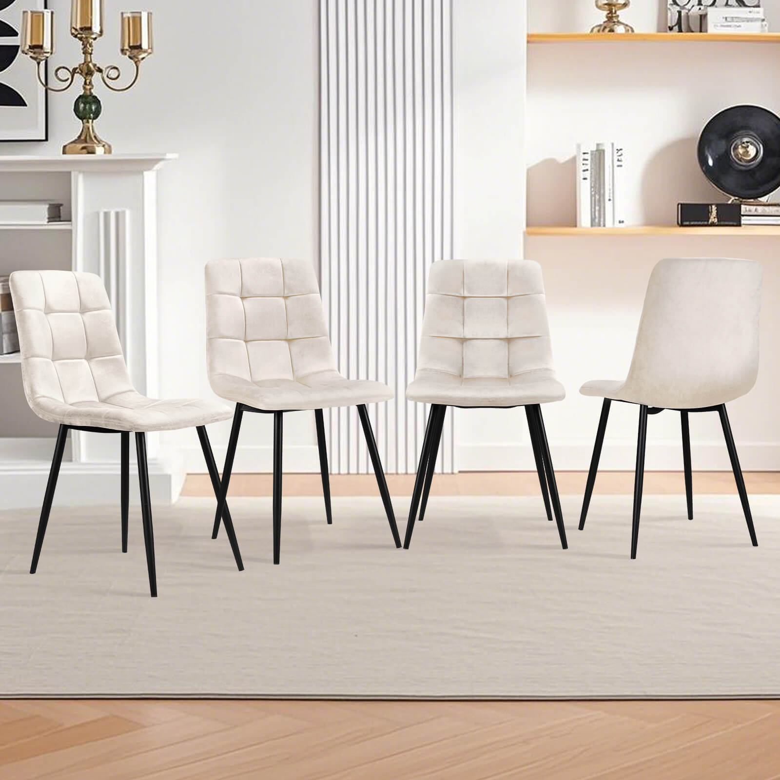 HOMELUX 4er Set Küchen Esszimmerstühle mit Rückenlehne & Samtbezug, ergonomische Sitzfläche, Metallbeine, 110 kg belastbar