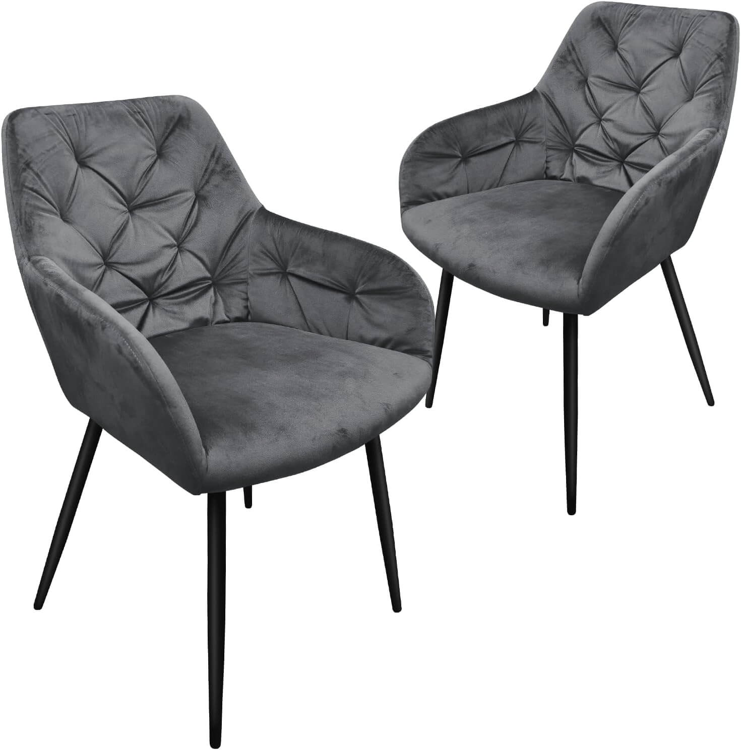 HOMELUX Esszimmerstuhl 2er Set, Polsterstuhl mit Armlehnen, Sitzfläche aus Samt & Metallbeine, Küchenstuhl Wohnzimmerstuhl Stühle