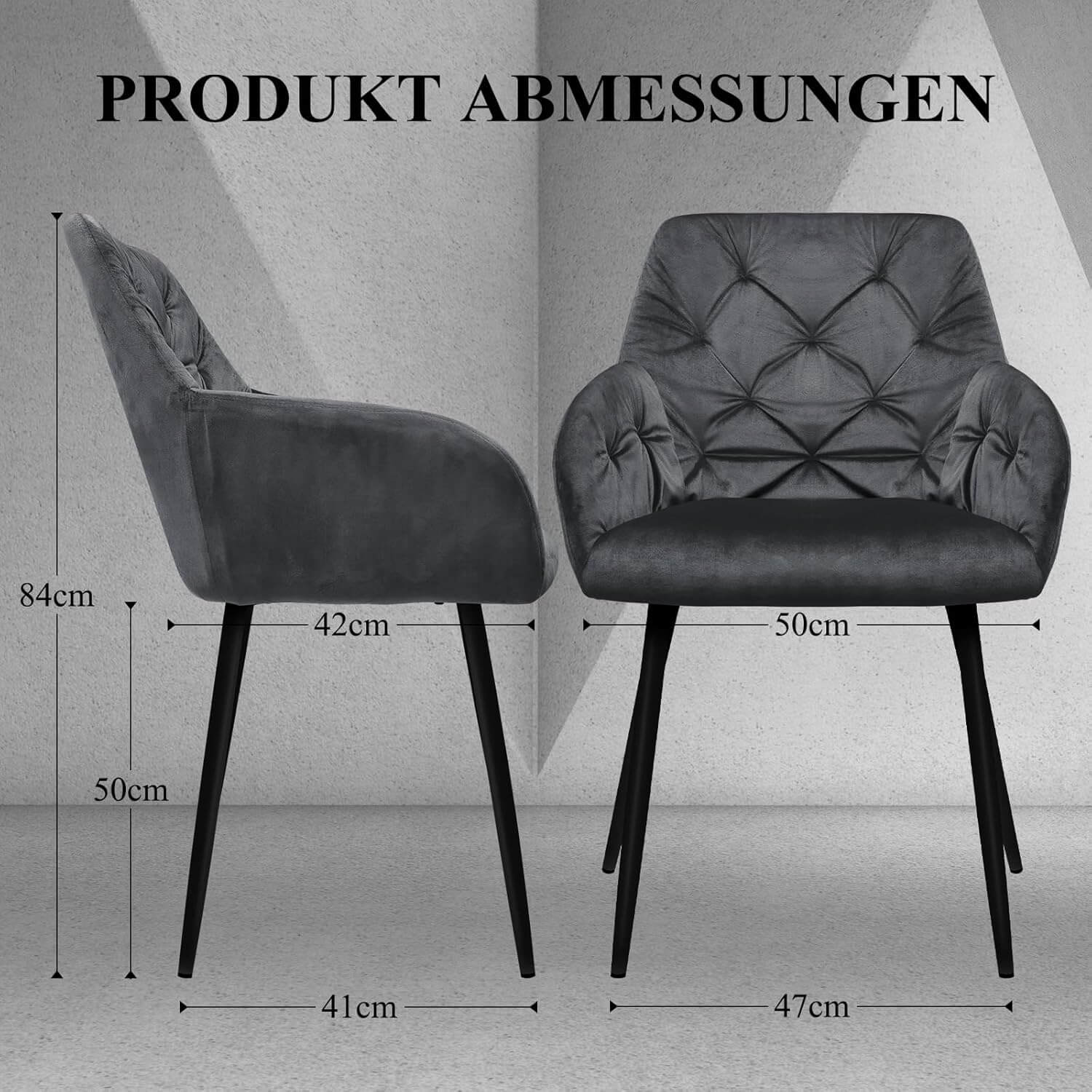 HOMELUX Esszimmerstuhl 2er Set, Polsterstuhl mit Armlehnen, Sitzfläche aus Samt & Metallbeine, Küchenstuhl Wohnzimmerstuhl Stühle