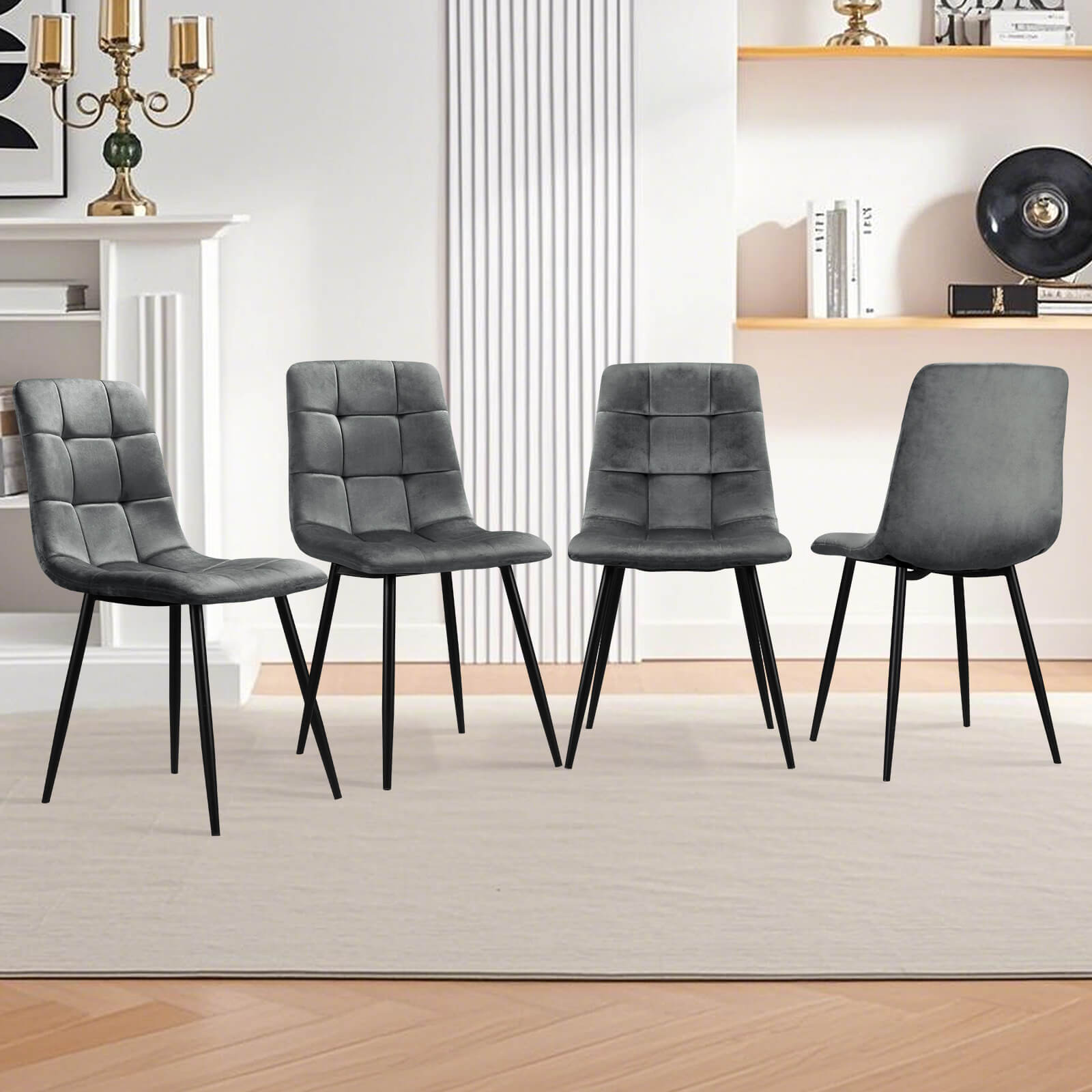 HOMELUX 4er Set Küchen Esszimmerstühle mit Rückenlehne & Samtbezug, ergonomische Sitzfläche, Metallbeine, 110 kg belastbar