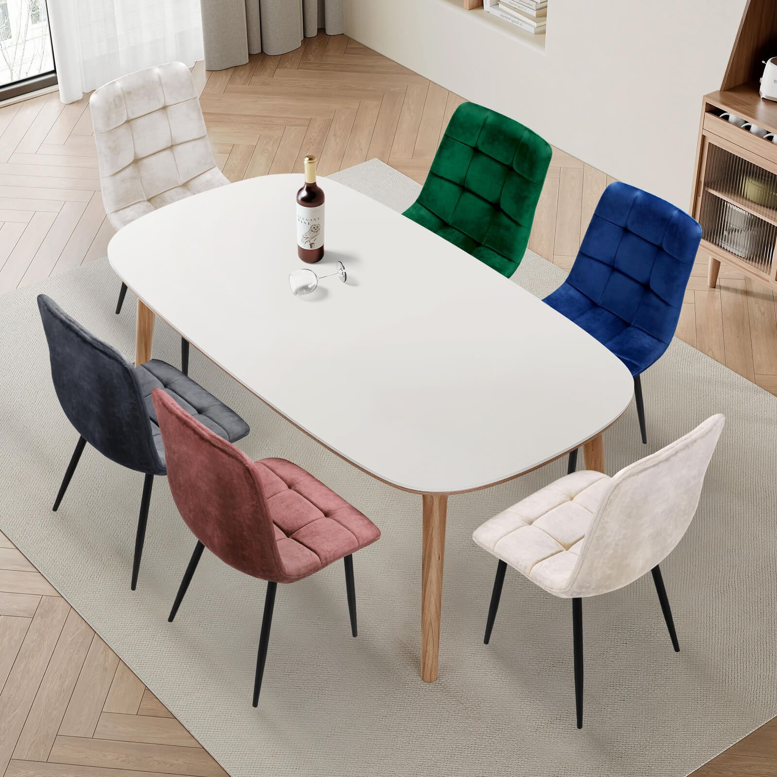 HOMELUX 4er Set Küchen Esszimmerstühle mit Rückenlehne & Samtbezug, ergonomische Sitzfläche, Metallbeine, 110 kg belastbar