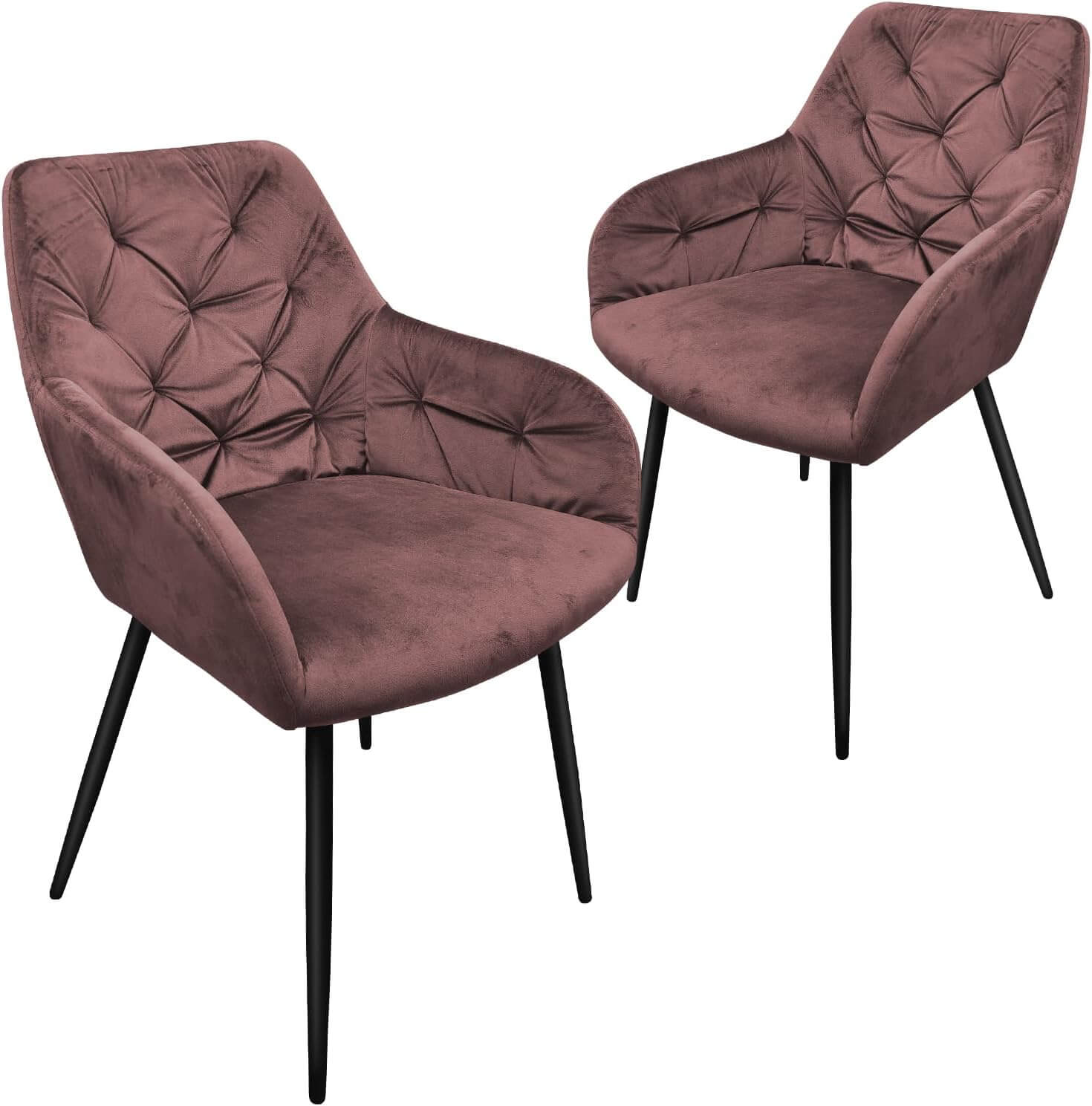 HOMELUX Esszimmerstuhl 2er Set, Polsterstuhl mit Armlehnen, Sitzfläche aus Samt & Metallbeine, Küchenstuhl Wohnzimmerstuhl Stühle
