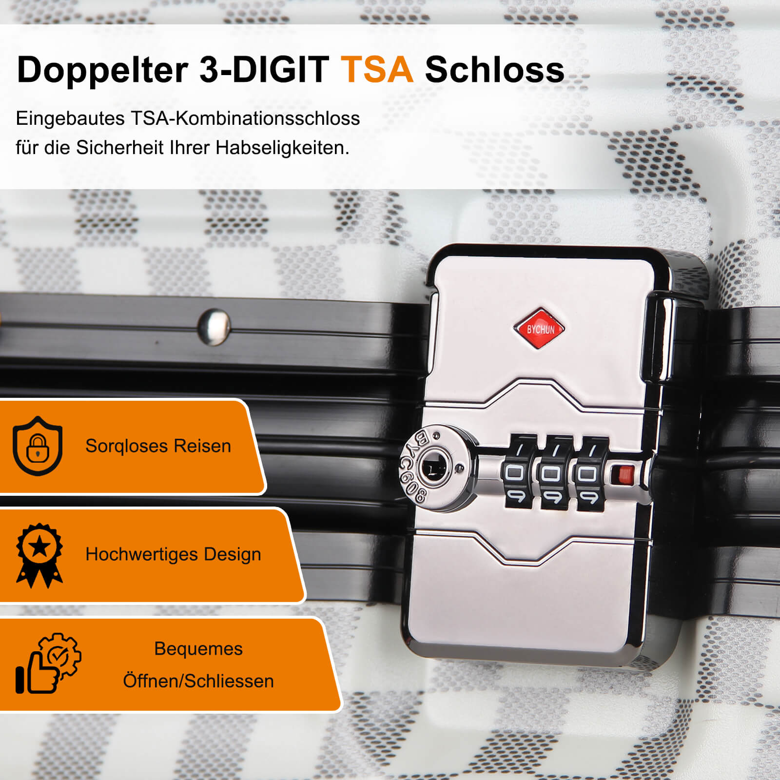 3-teiliges Kofferset Hartschalenkoffer ABS Leicht Trolley Rollkoffer Set M-L-XL Hartschale Reisekoffer