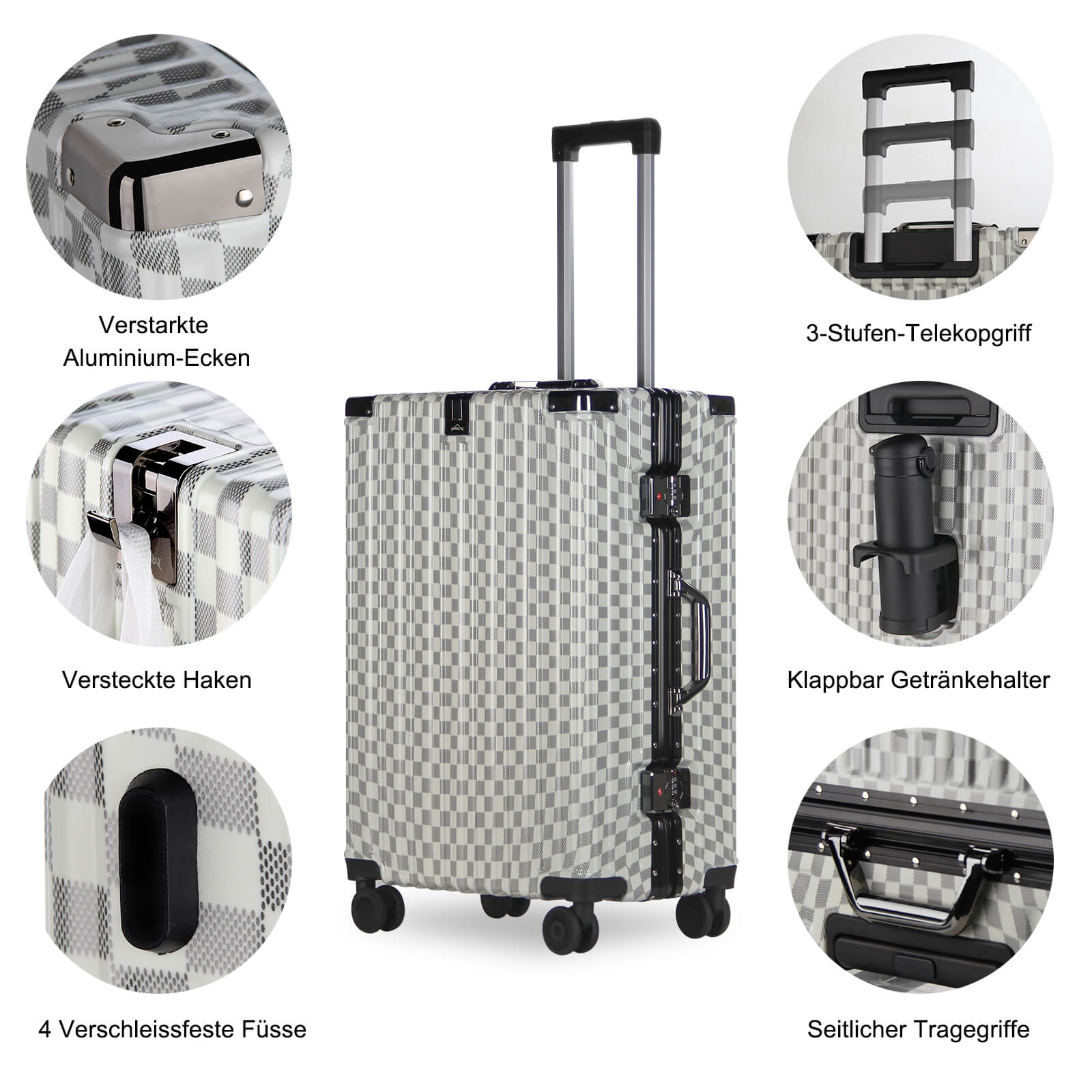 3-teiliges Kofferset Hartschalenkoffer ABS Leicht Trolley Rollkoffer Set M-L-XL Hartschale Reisekoffer