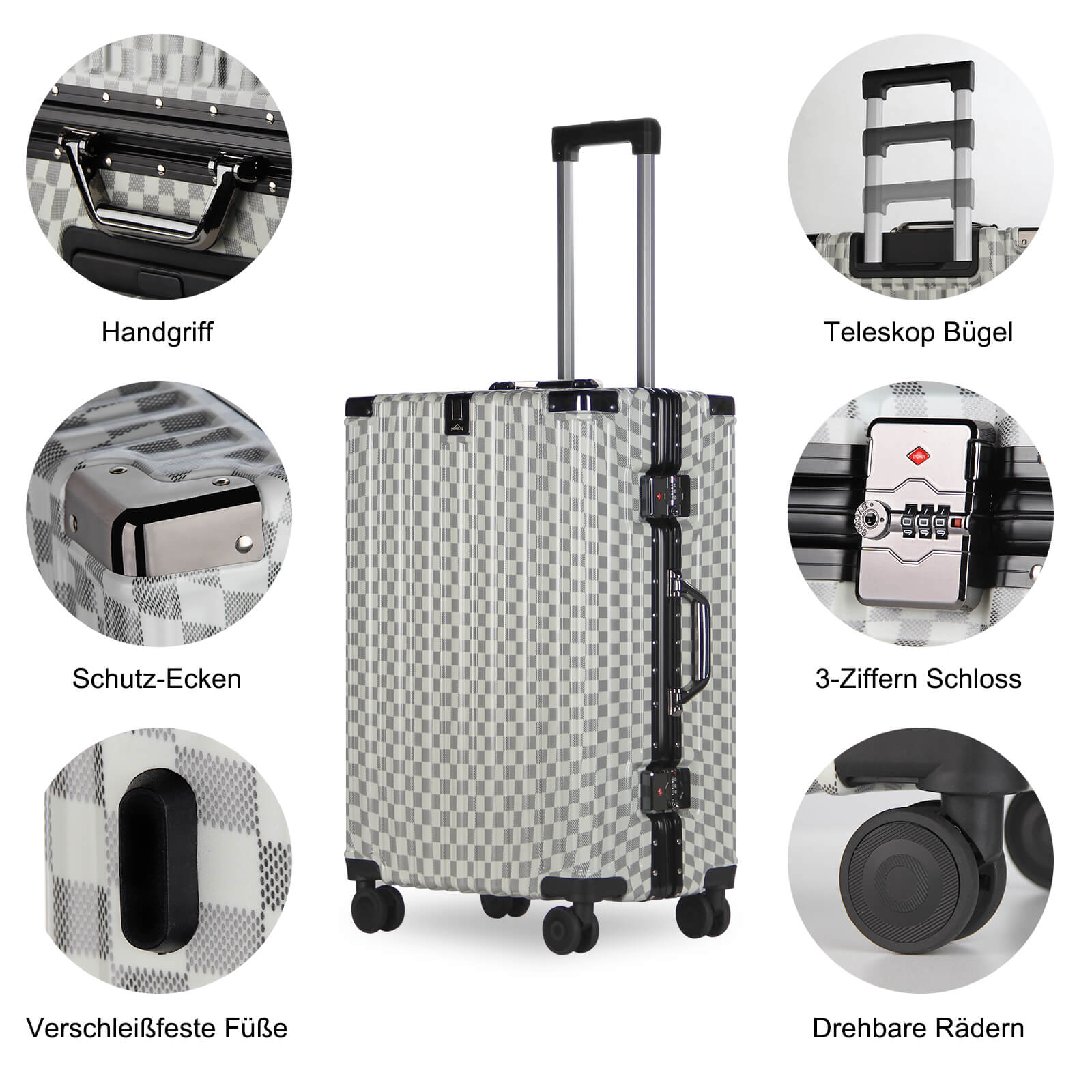3-teiliges Kofferset Hartschalenkoffer ABS Leicht Trolley Rollkoffer Set M-L-XL Hartschale Reisekoffer