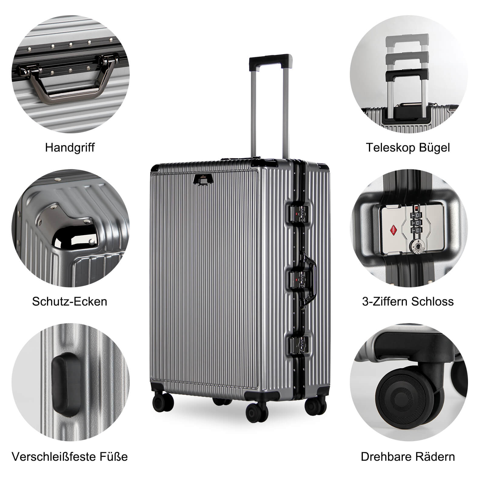 3-teiliges Kofferset Hartschalenkoffer ABS Leicht Trolley Rollkoffer Set M-L-XL Hartschale Reisekoffer