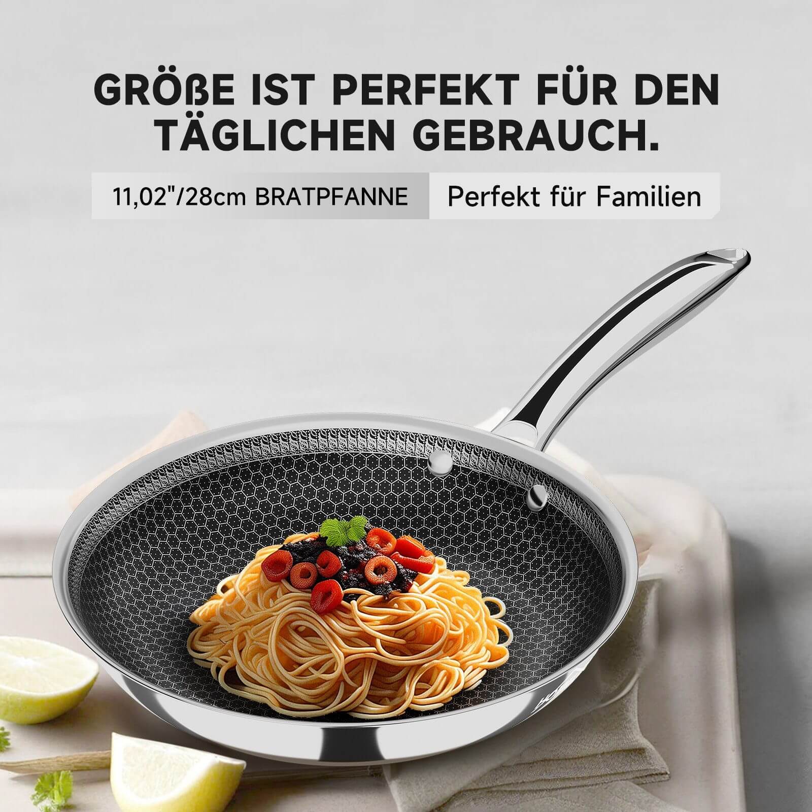 28cm große Bratpfanne mit Antihaftbeschichtung Zutaten Kochvorführung