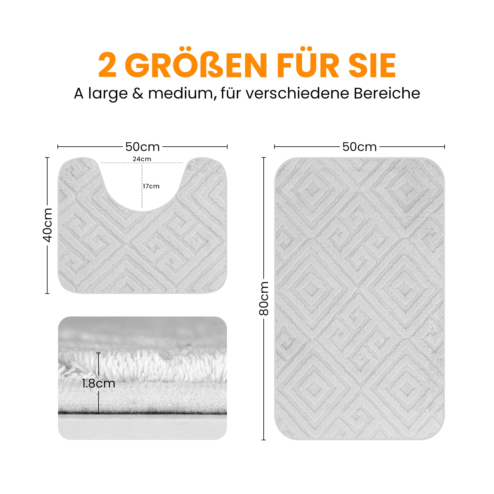 HOMELUX 2-teiliges Badematten-Set, rutschfest, weich, flauschig, inkl. WC-Vorleger mit Ausschnitt