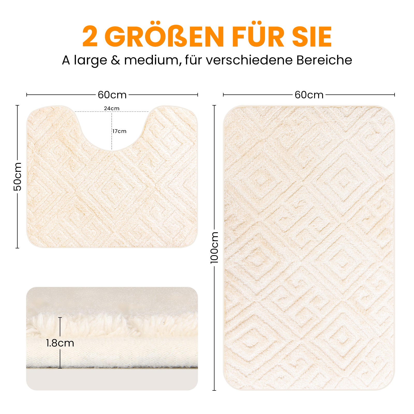 HOMELUX 2-teiliges Badematten-Set, rutschfest, weich, flauschig, inkl. WC-Vorleger mit Ausschnitt