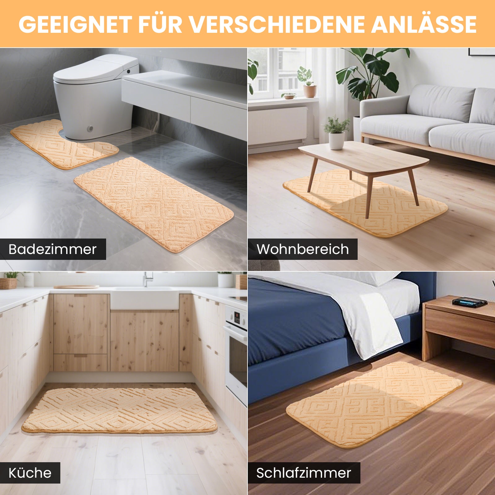 HOMELUX 2-teiliges Badematten-Set, rutschfest, weich, flauschig, inkl. WC-Vorleger mit Ausschnitt