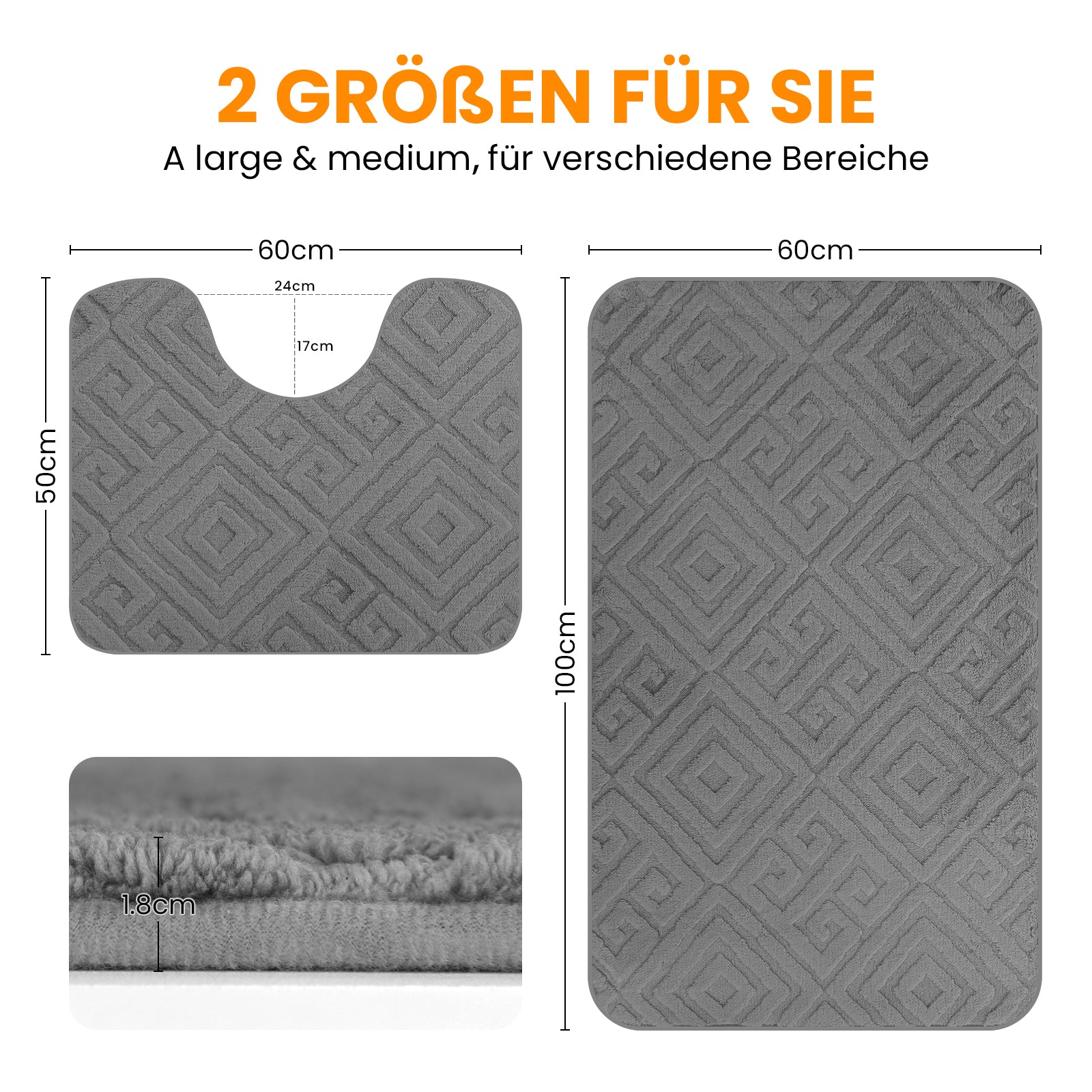 HOMELUX 2-teiliges Badematten-Set, rutschfest, weich, flauschig, inkl. WC-Vorleger mit Ausschnitt