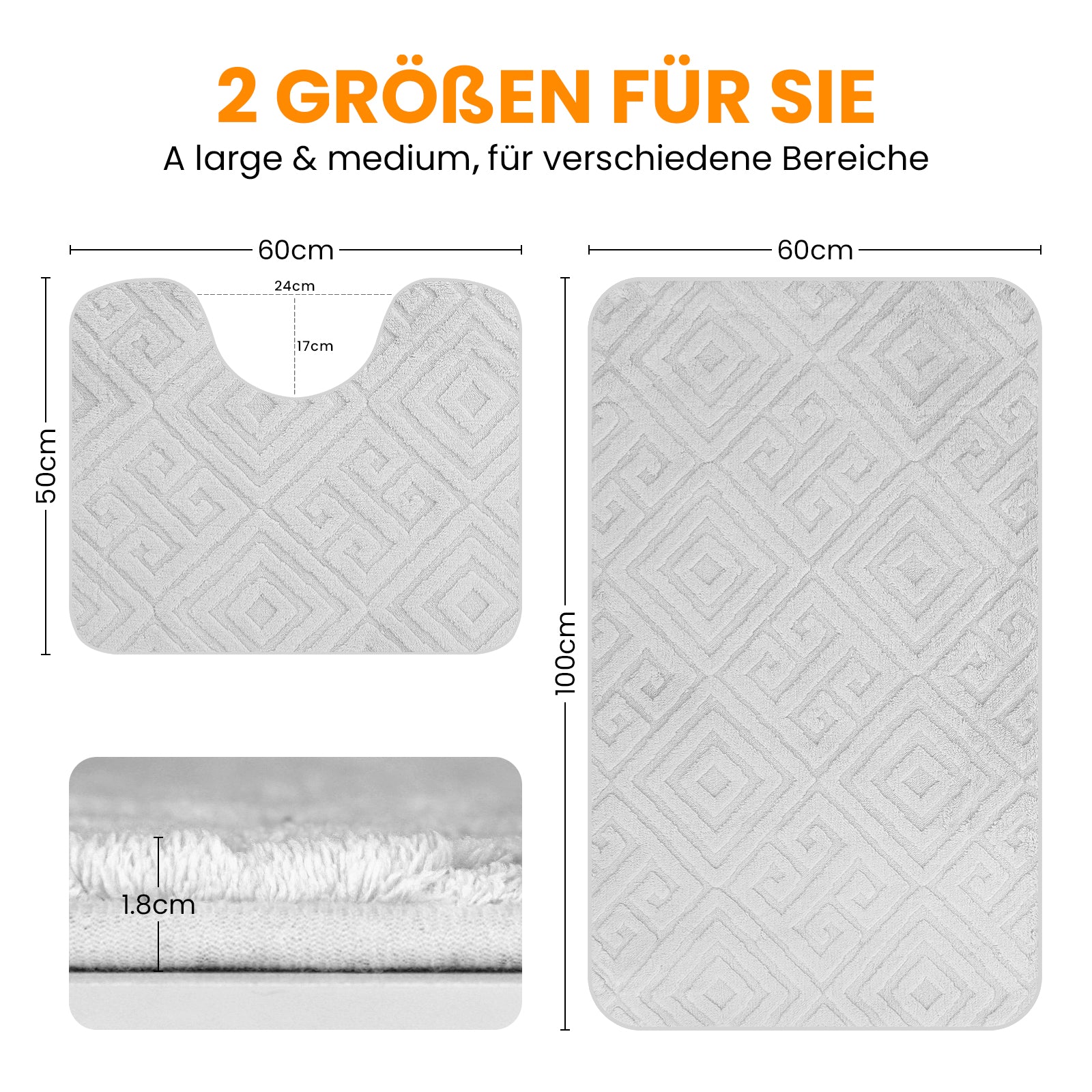 HOMELUX 2-teiliges Badematten-Set, rutschfest, weich, flauschig, inkl. WC-Vorleger mit Ausschnitt