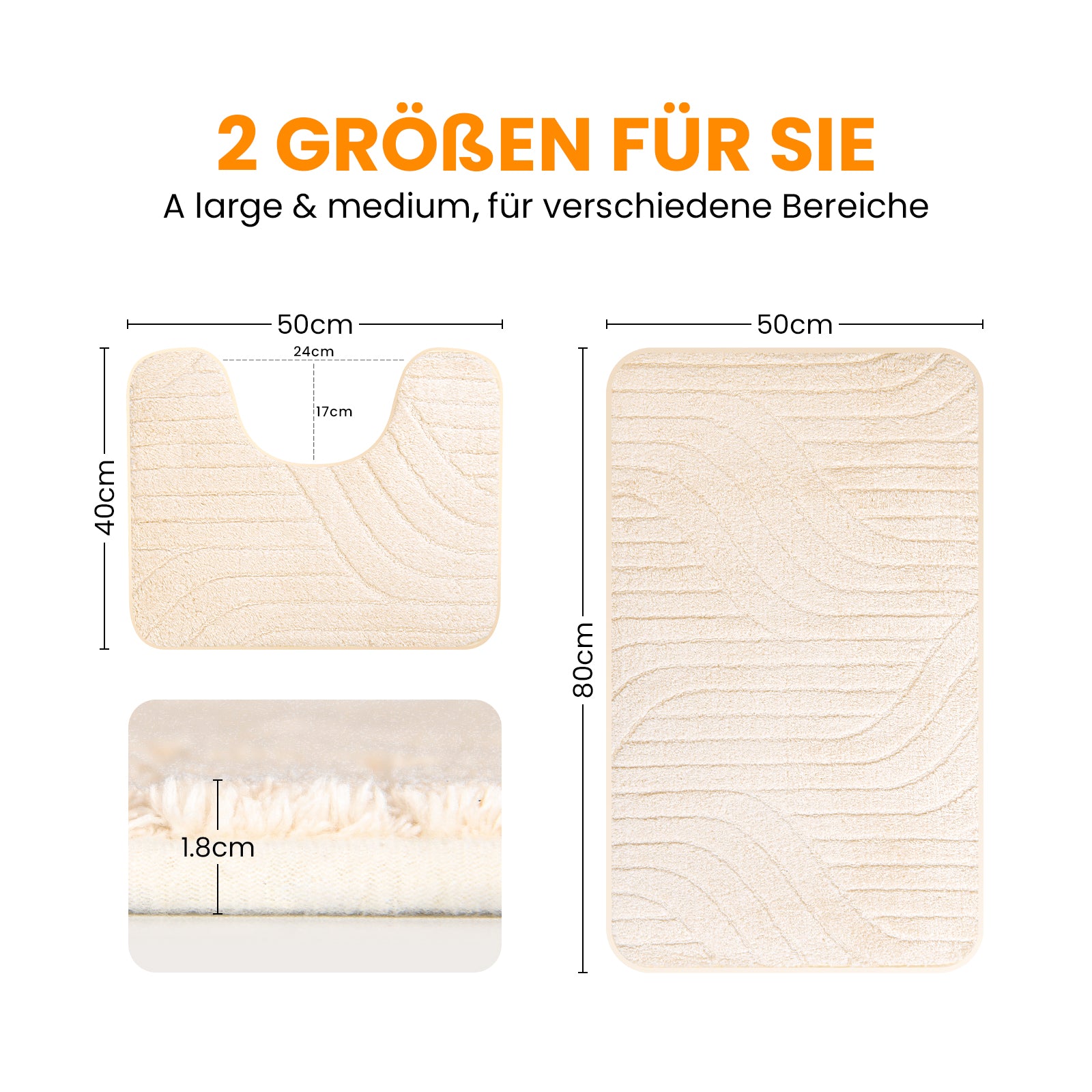 HOMELUX 2-teiliges Badematten-Set, rutschfest, weich, flauschig, inkl. WC-Vorleger mit Ausschnitt